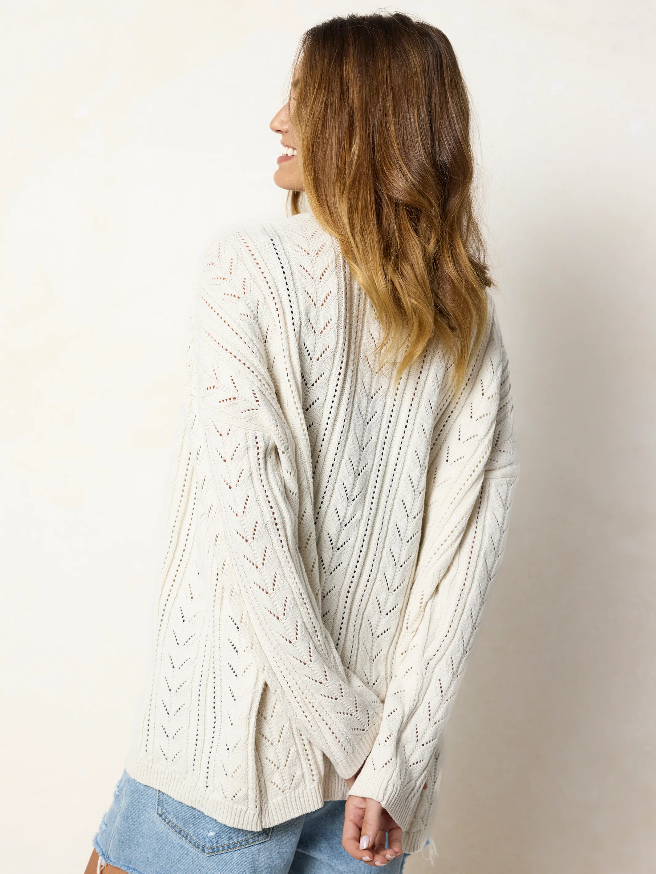 Cotton Pointelle Grandpa Cardigan - Cream - Image 6