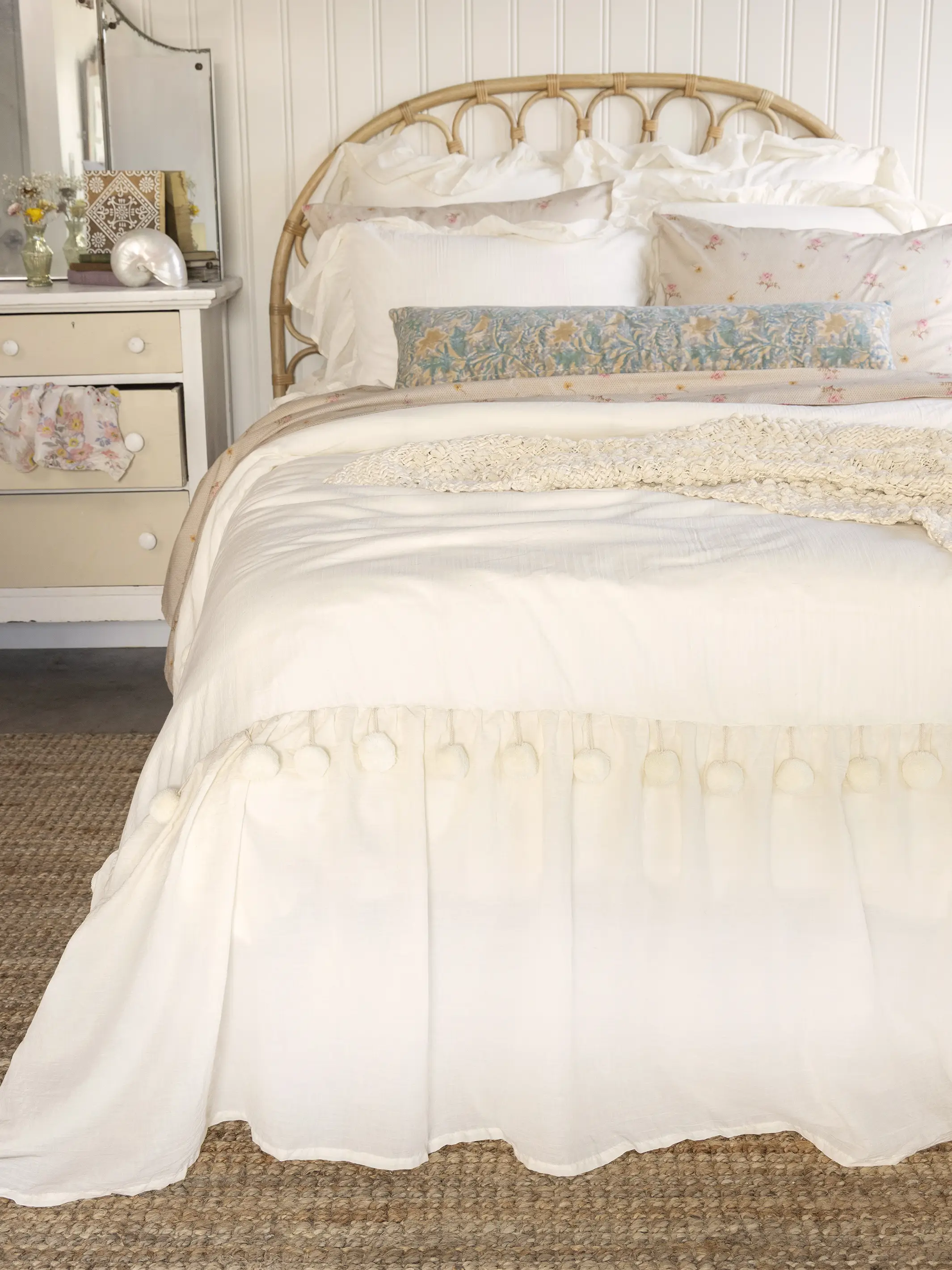 Cotton Ruffle Duvet Cover - Cream Pom Pom - Image 2
