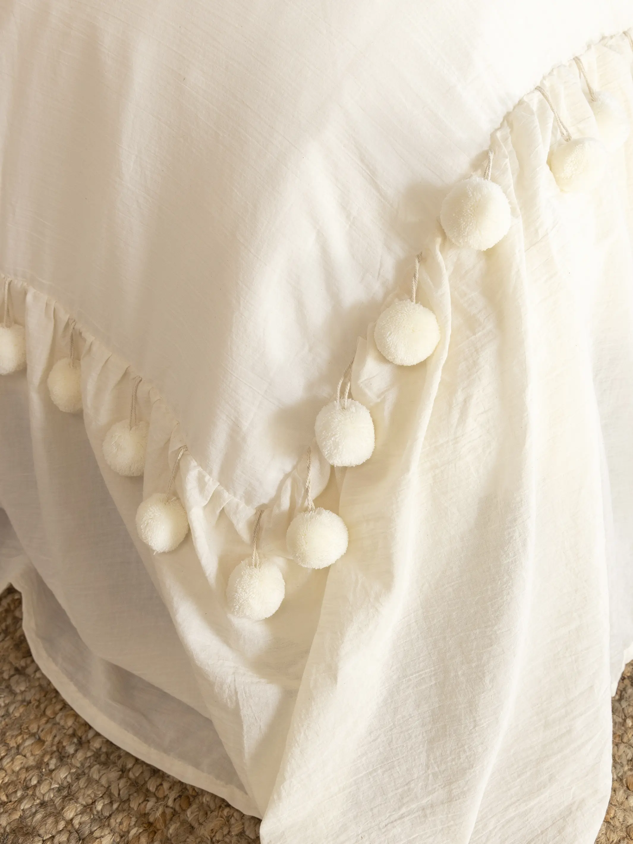 Cotton Ruffle Duvet Cover - Cream Pom Pom - Image 4