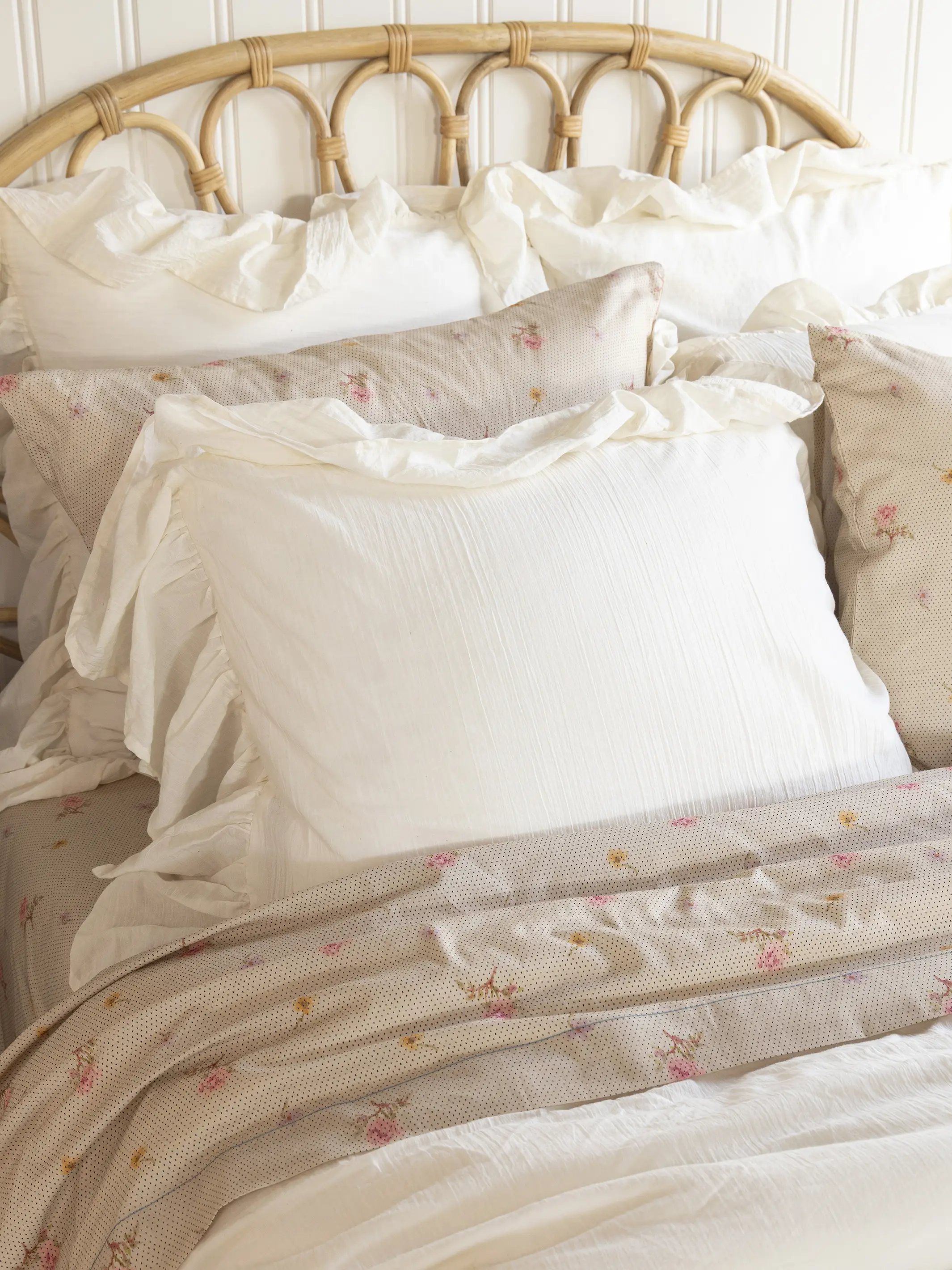 Cotton Ruffle Shams, Set of 2 - Cream - Image 2