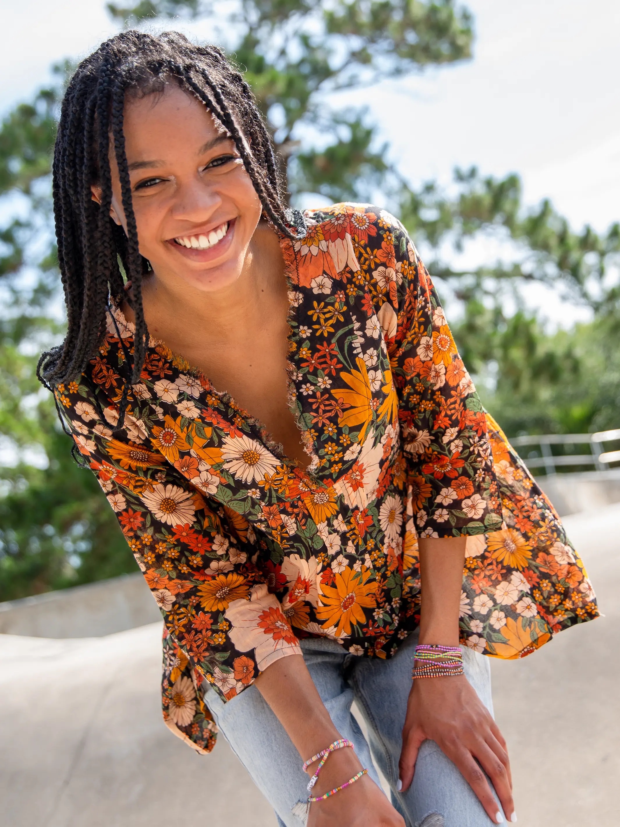 Cotton Tunic-In-A-Bag - Orange Floral - Image 3