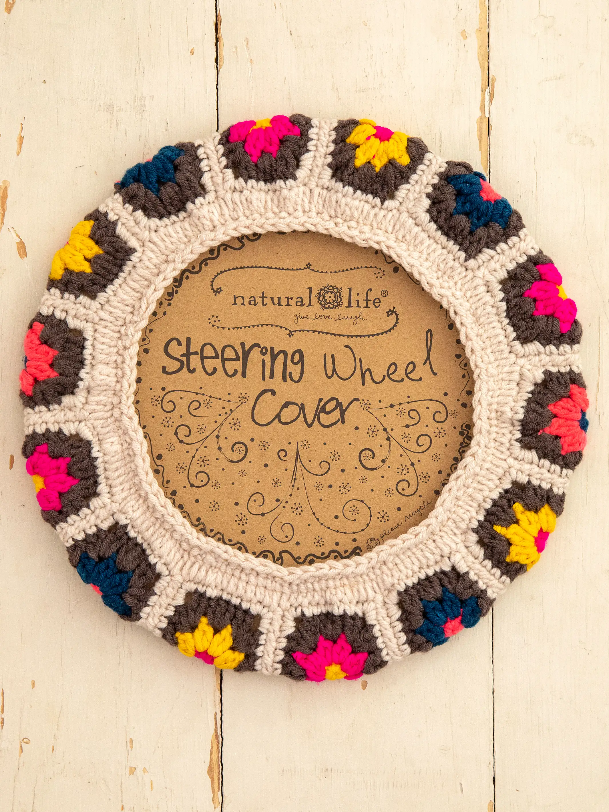 Crochet Steering Wheel Cover, 15" - Cream - Image 2