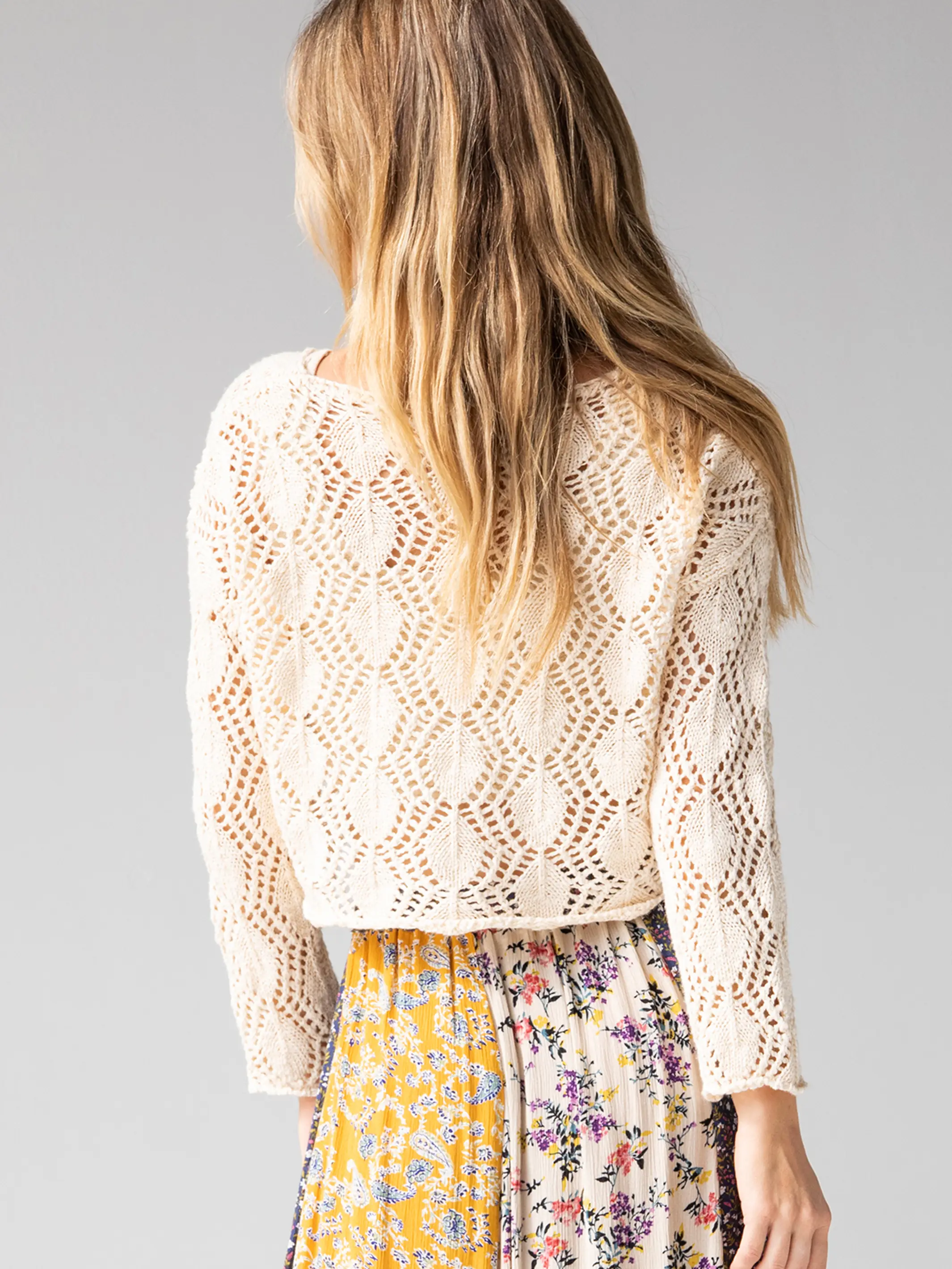 Cropped Cotton Sweater - Cream - Image 3