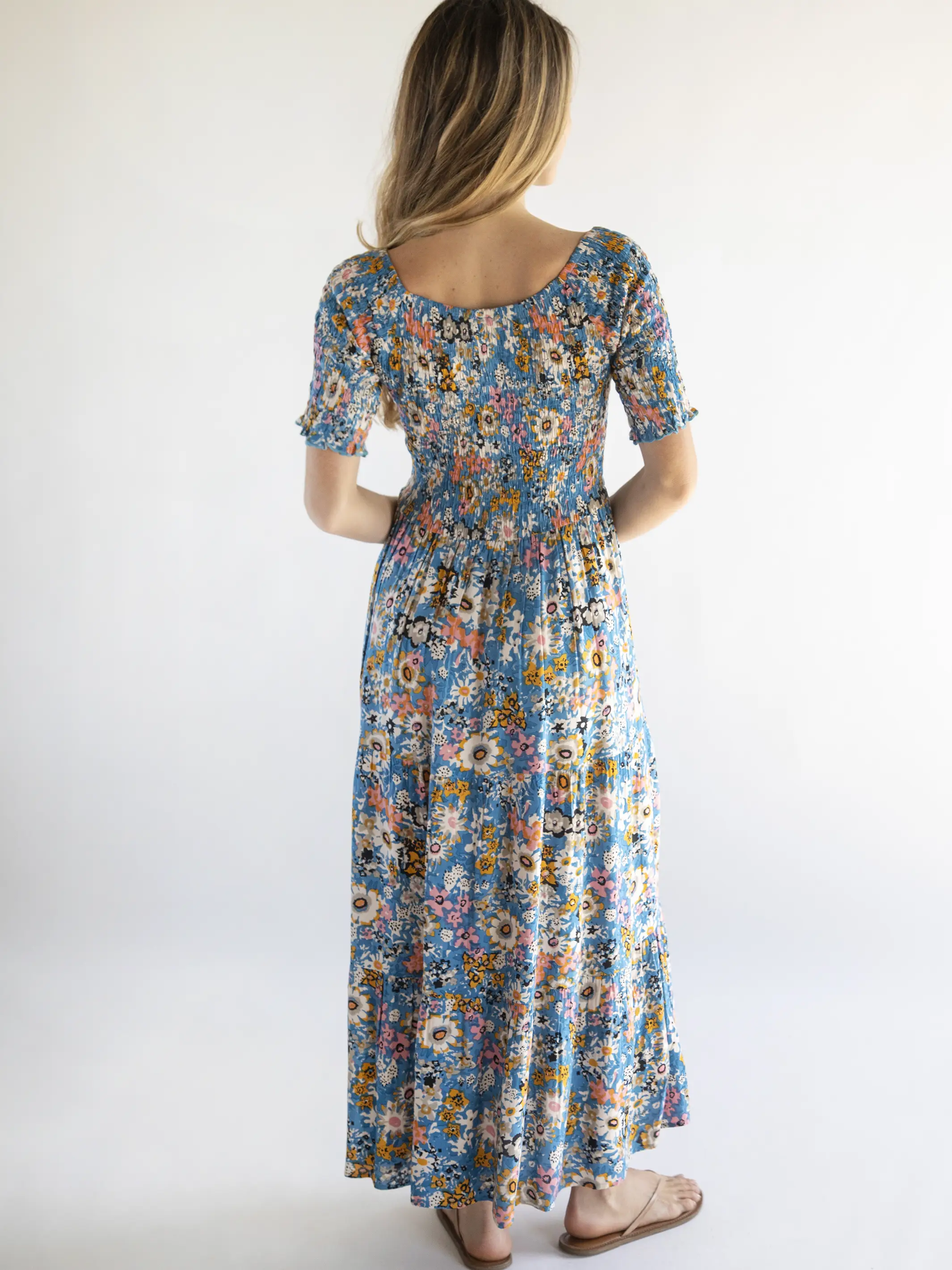 Daisy Tiered Maxi Dress - Blue Tan Floral - Image 4