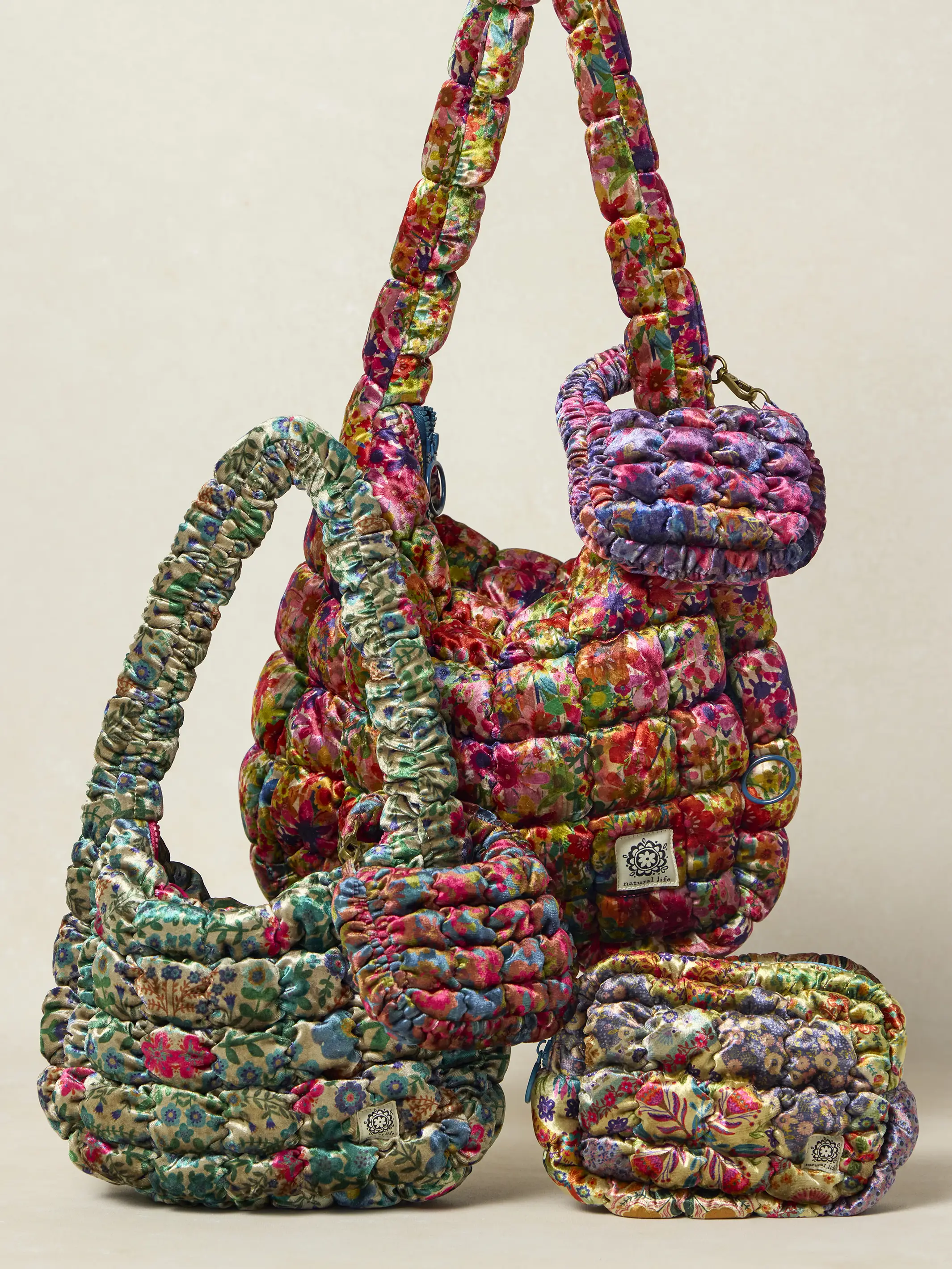 Dana Velvet Puffy Pouch - Mandala Folk Patchwork - Image 3