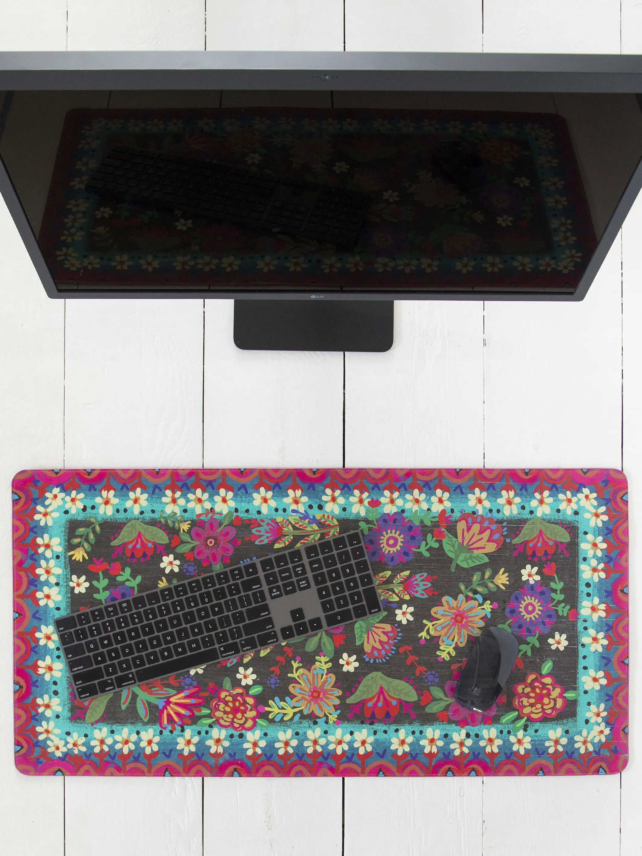 Desk Mat - Black Folk Flower - Image 3