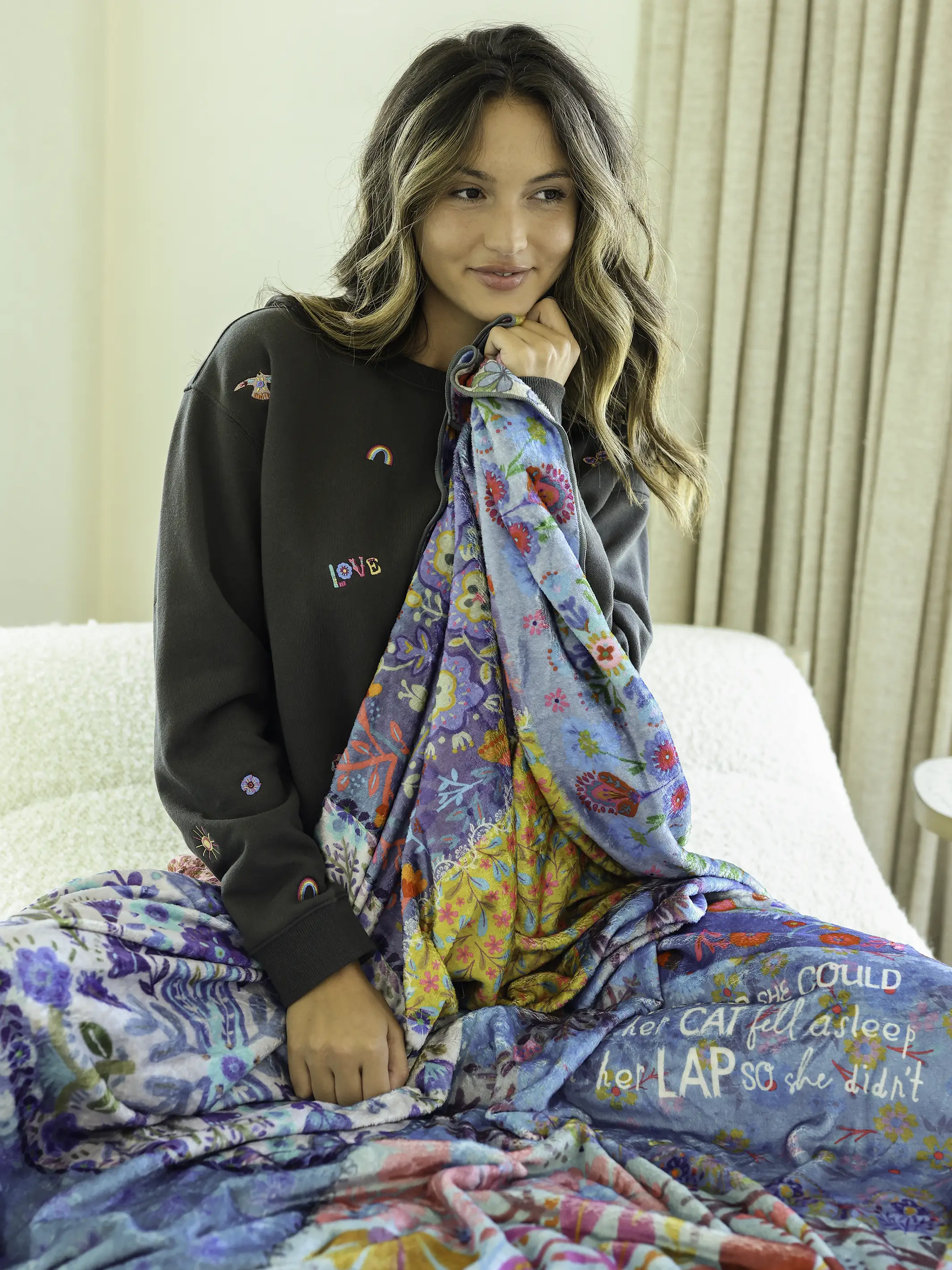 Double-Sided Cozy Throw Blanket - Teal Cat - Image 5