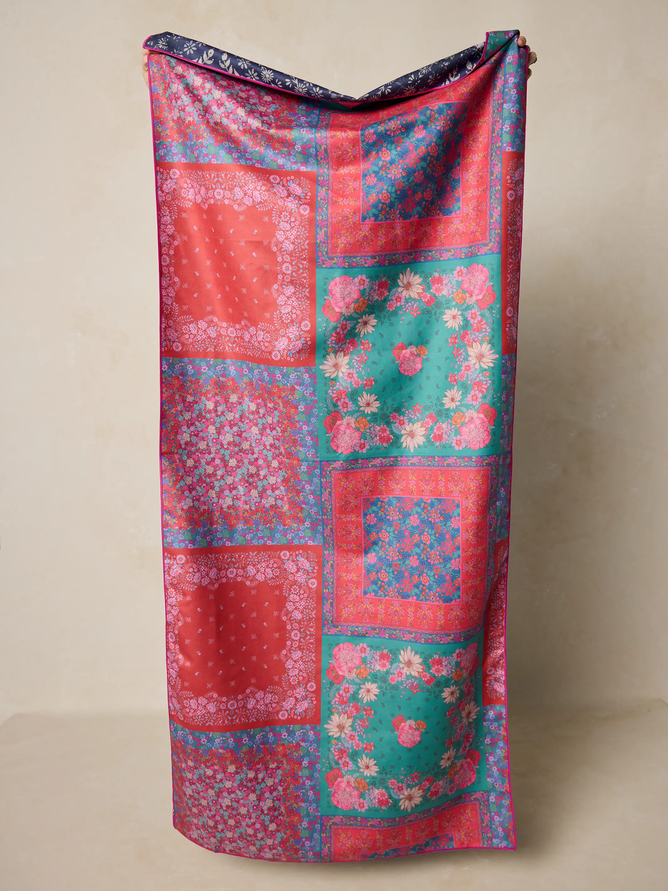 Double-Sided Microfiber Beach Towel - Diamond Bandana Navy - Image 3