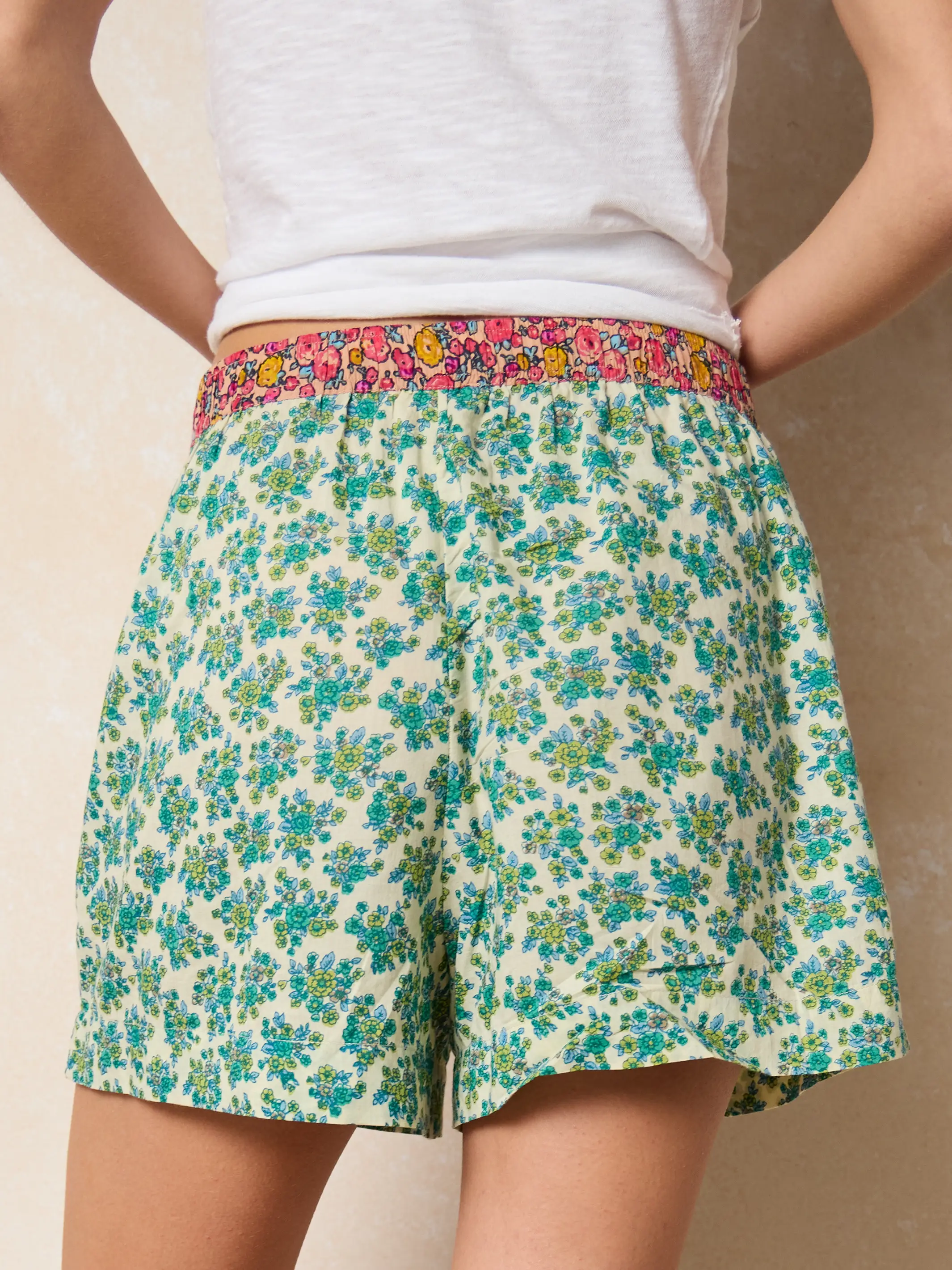 Dream On Cotton Boxer Shorts - Cream Folk Ditsy - Image 4