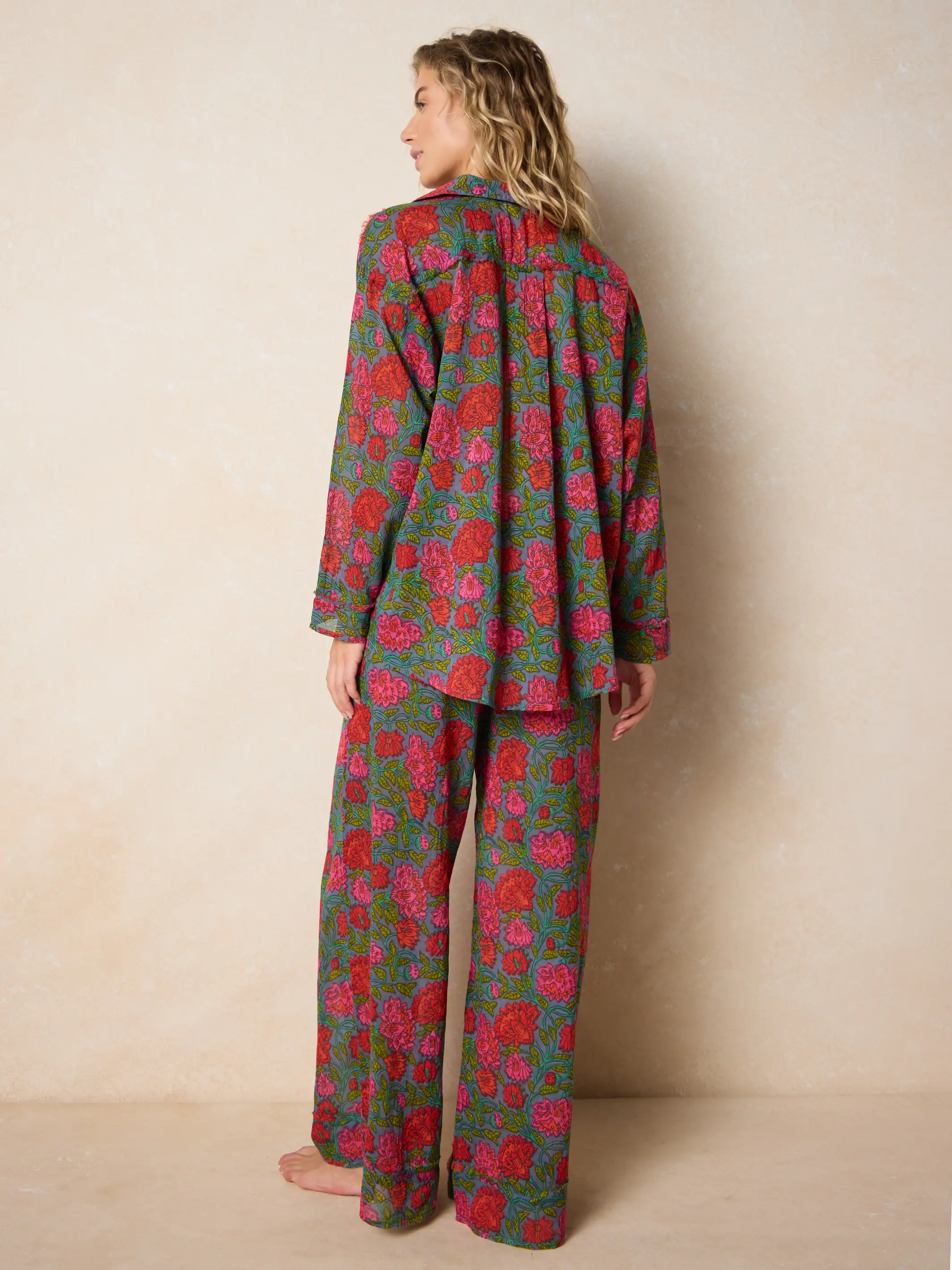 Dreamy Cotton Pajama Set - Blue Lush Zinnias - Image 4