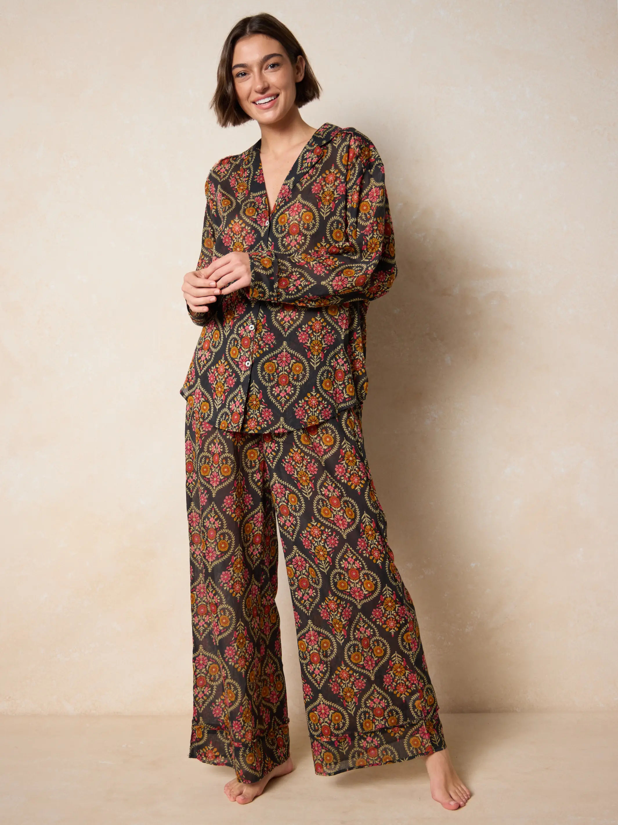 Dreamy Cotton Pajama Set - Charcoal Willow Medallion - Image 3