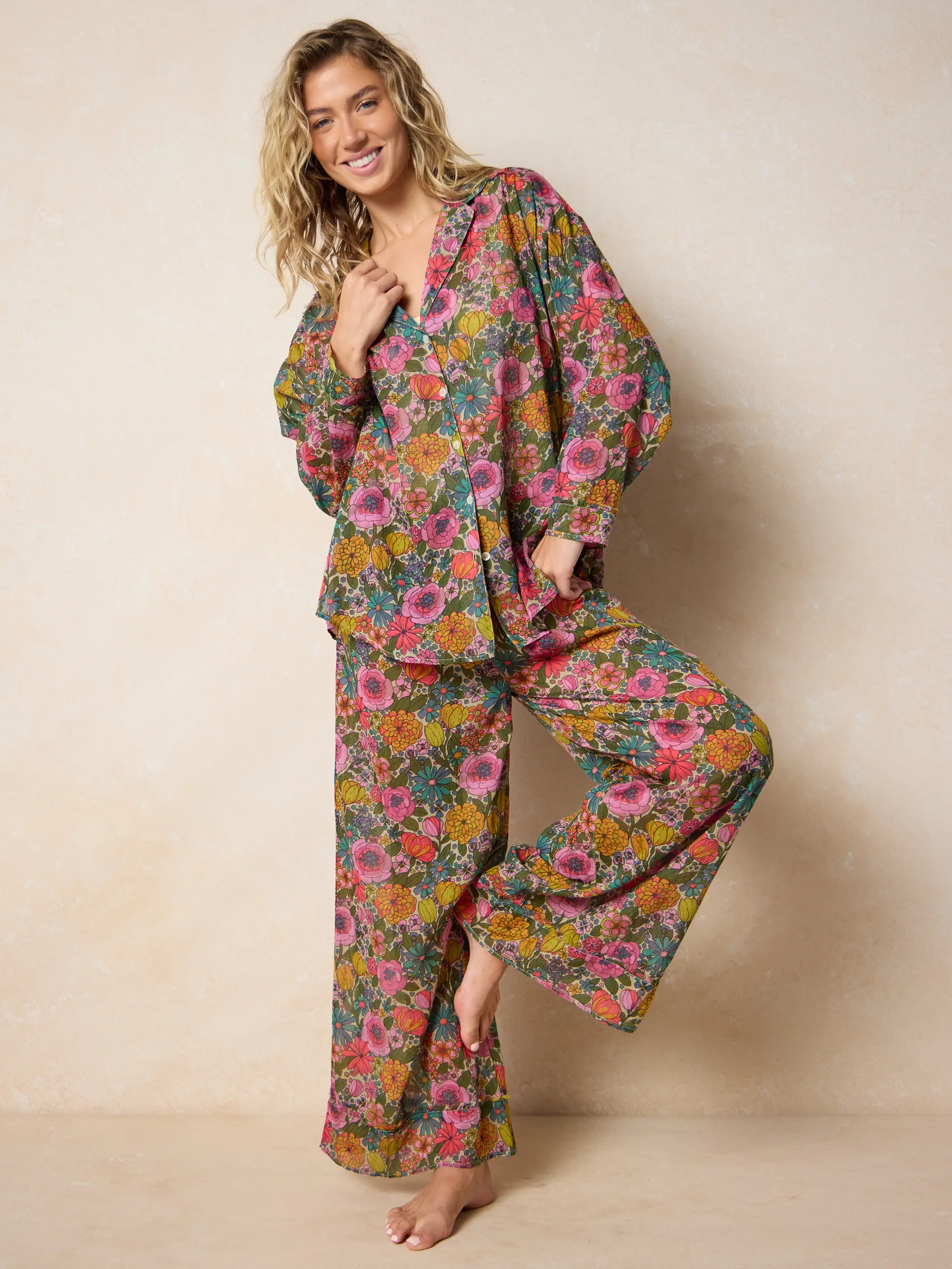Dreamy Cotton Pajama Set - Drawn Garden Multi - Image 2