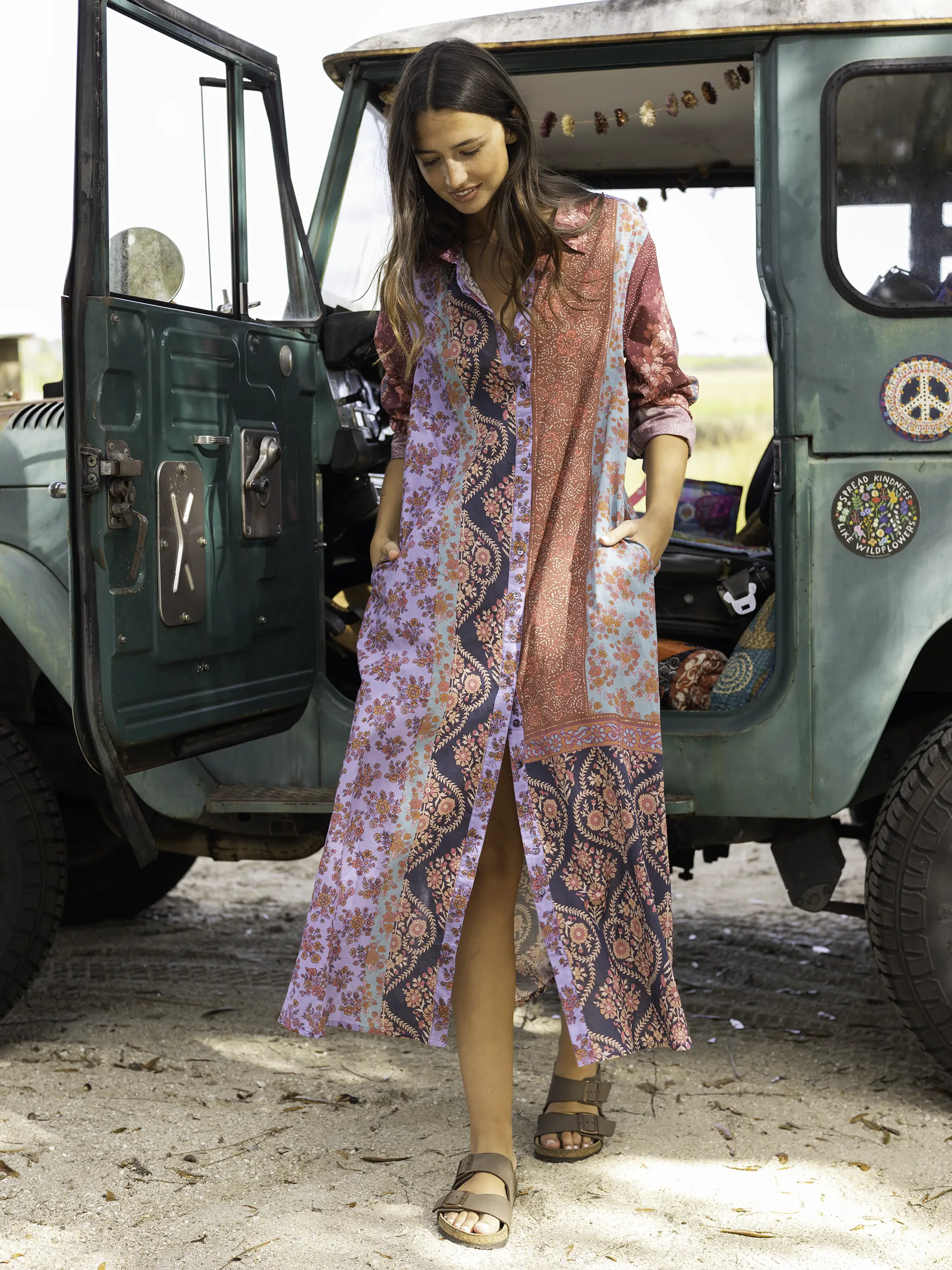 Drew Cotton Gauze Shirt Dress - Red Patchwork - Image 4