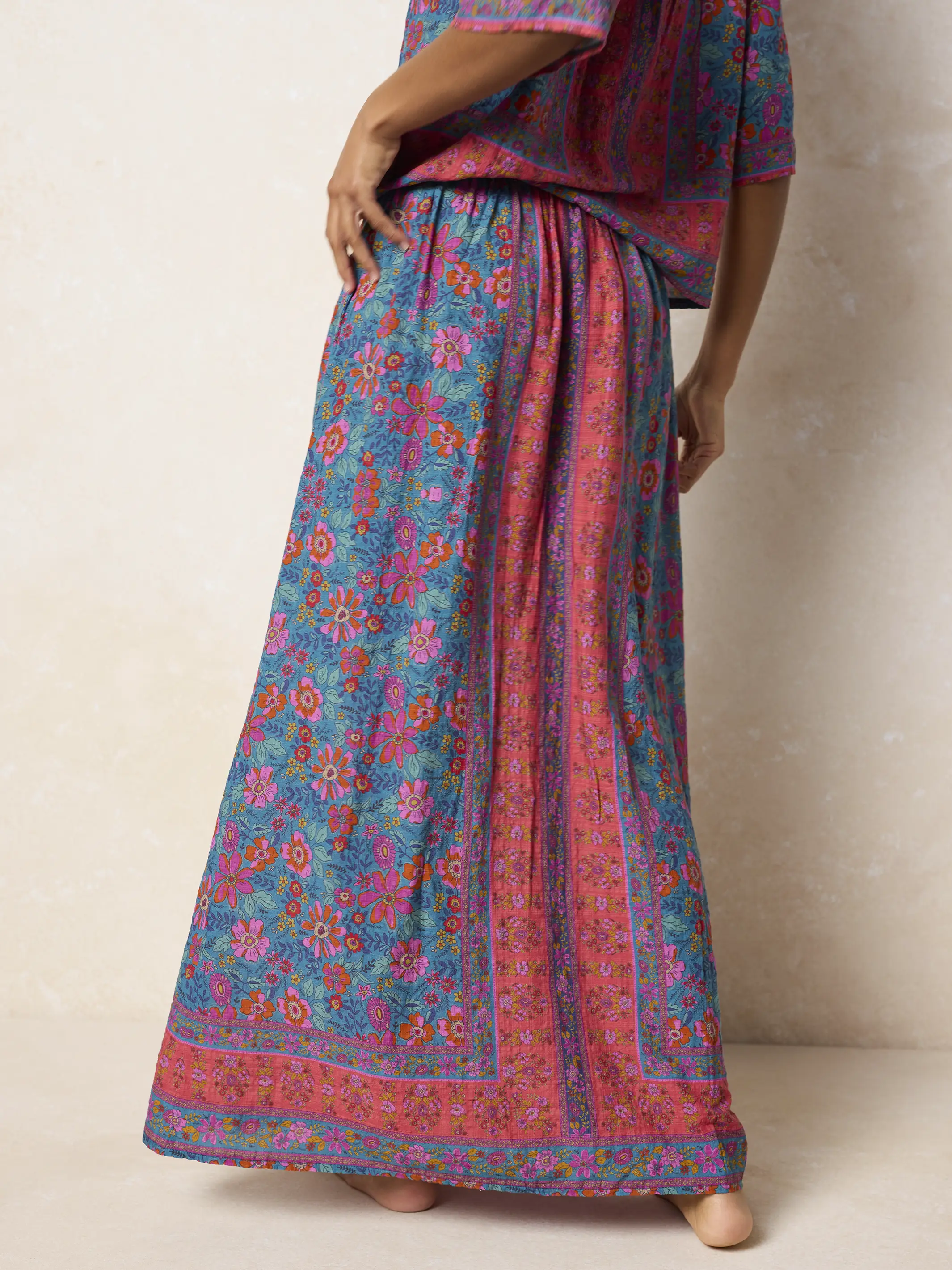 Elaina Maxi Skirt - Teal Boho Border Scarf - Image 5