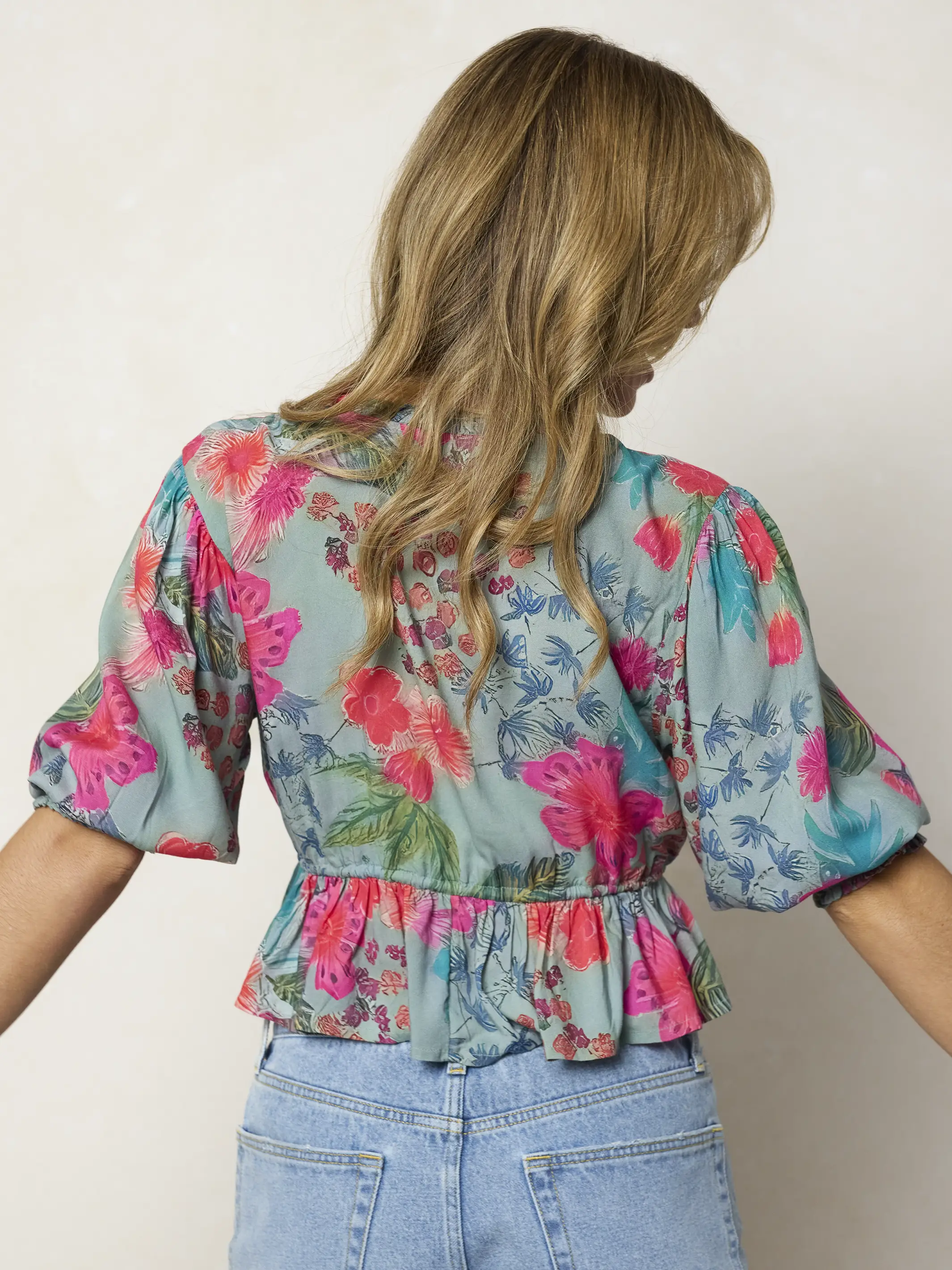 Elisa Ruffle Tie Top - Neon Tropical Floral - Image 4