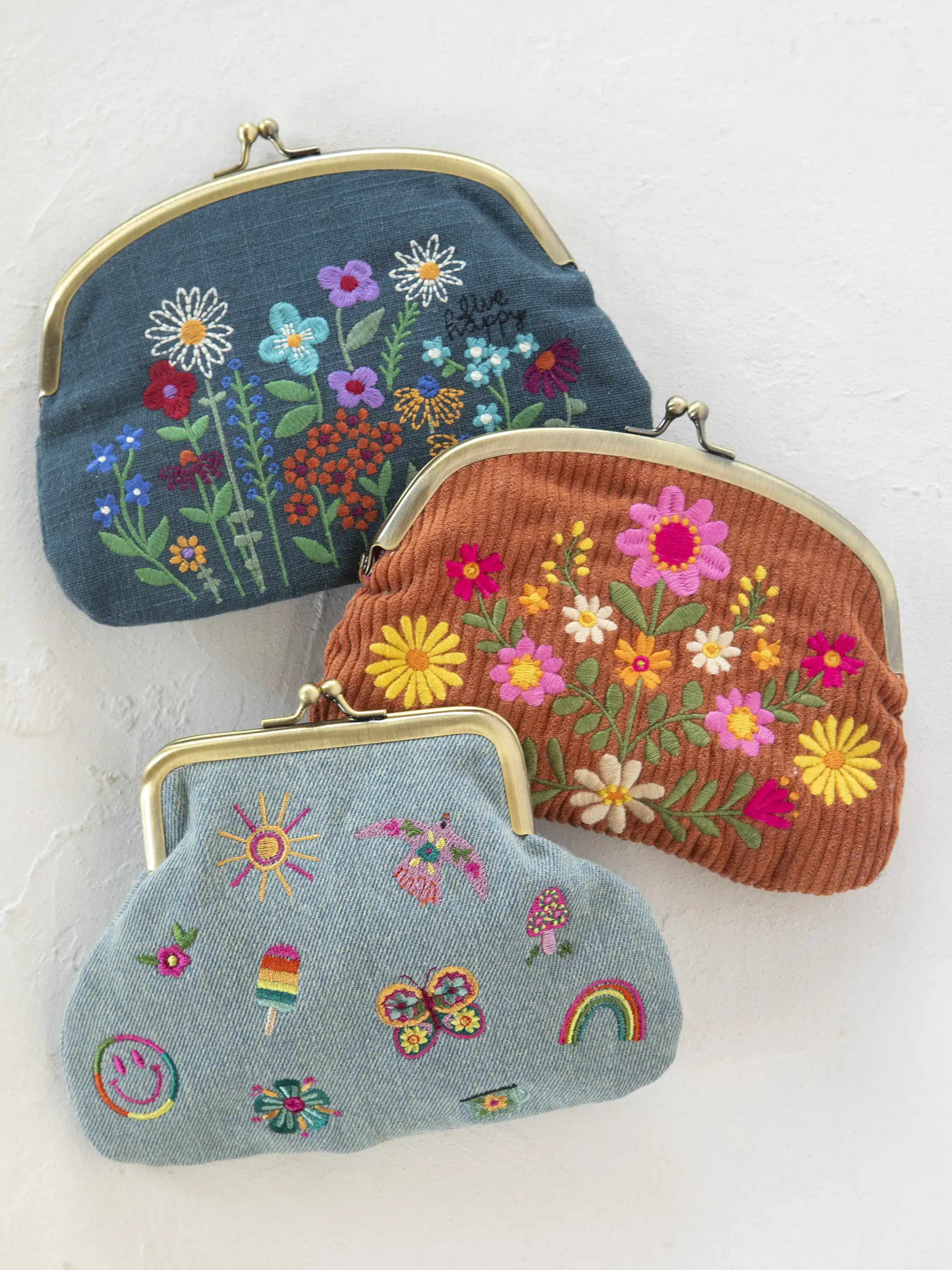 Embroidered Kisslock Coin Purse - Denim - Image 3