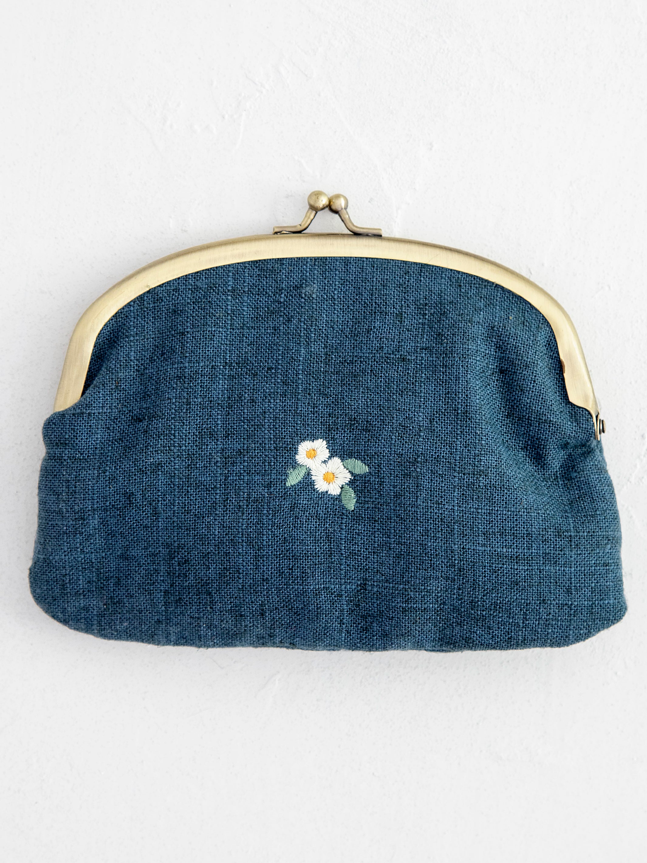 Embroidered Kisslock Coin Purse - Washed Navy - Image 3