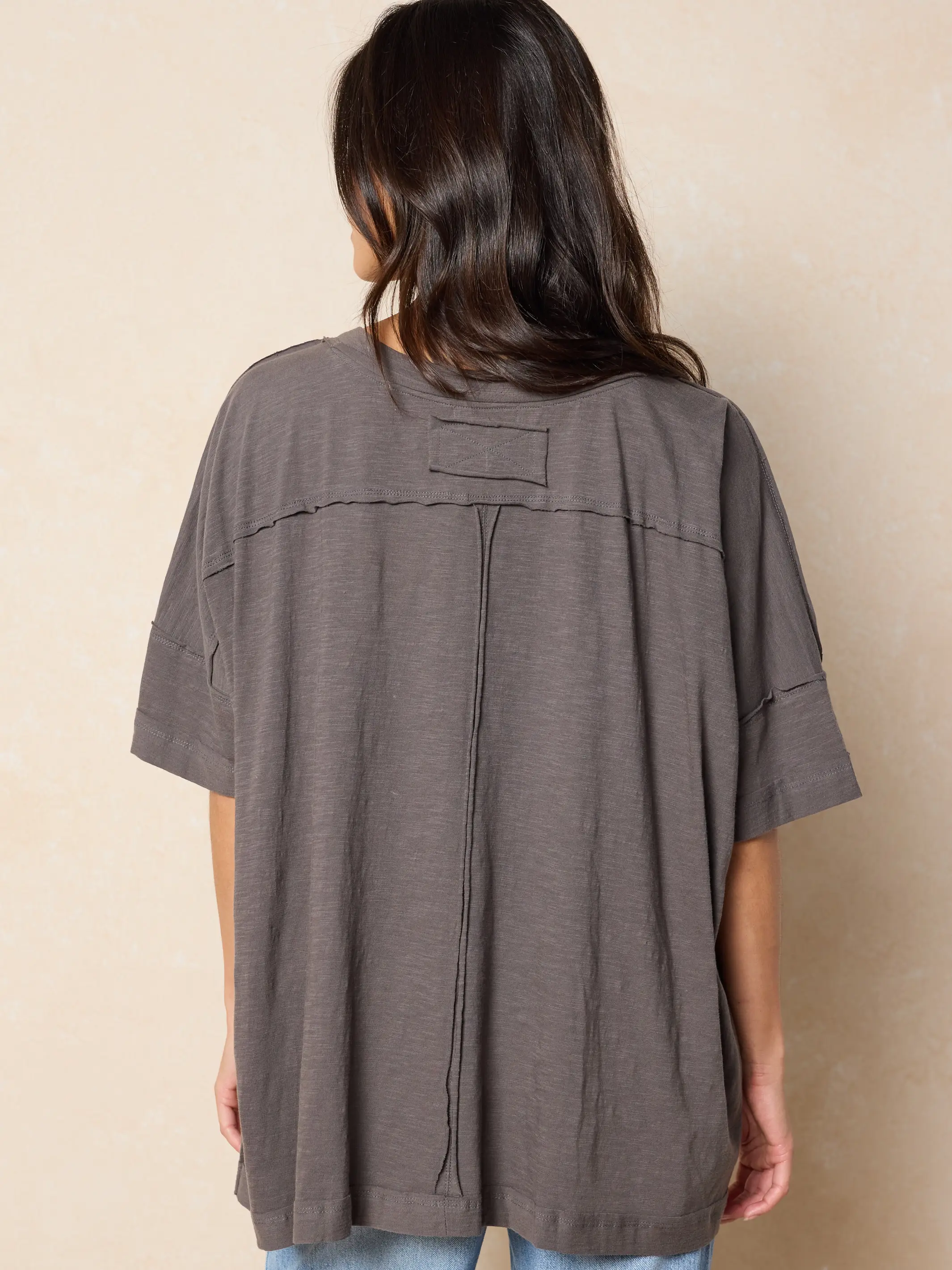 Embroidered Oversized Cotton Tee - Washed Black - Image 2