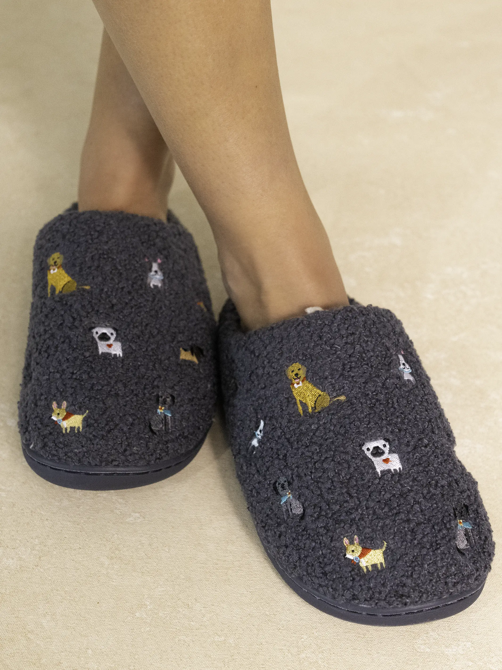 Embroidered Sherpa Slippers - Dogs - Image 2