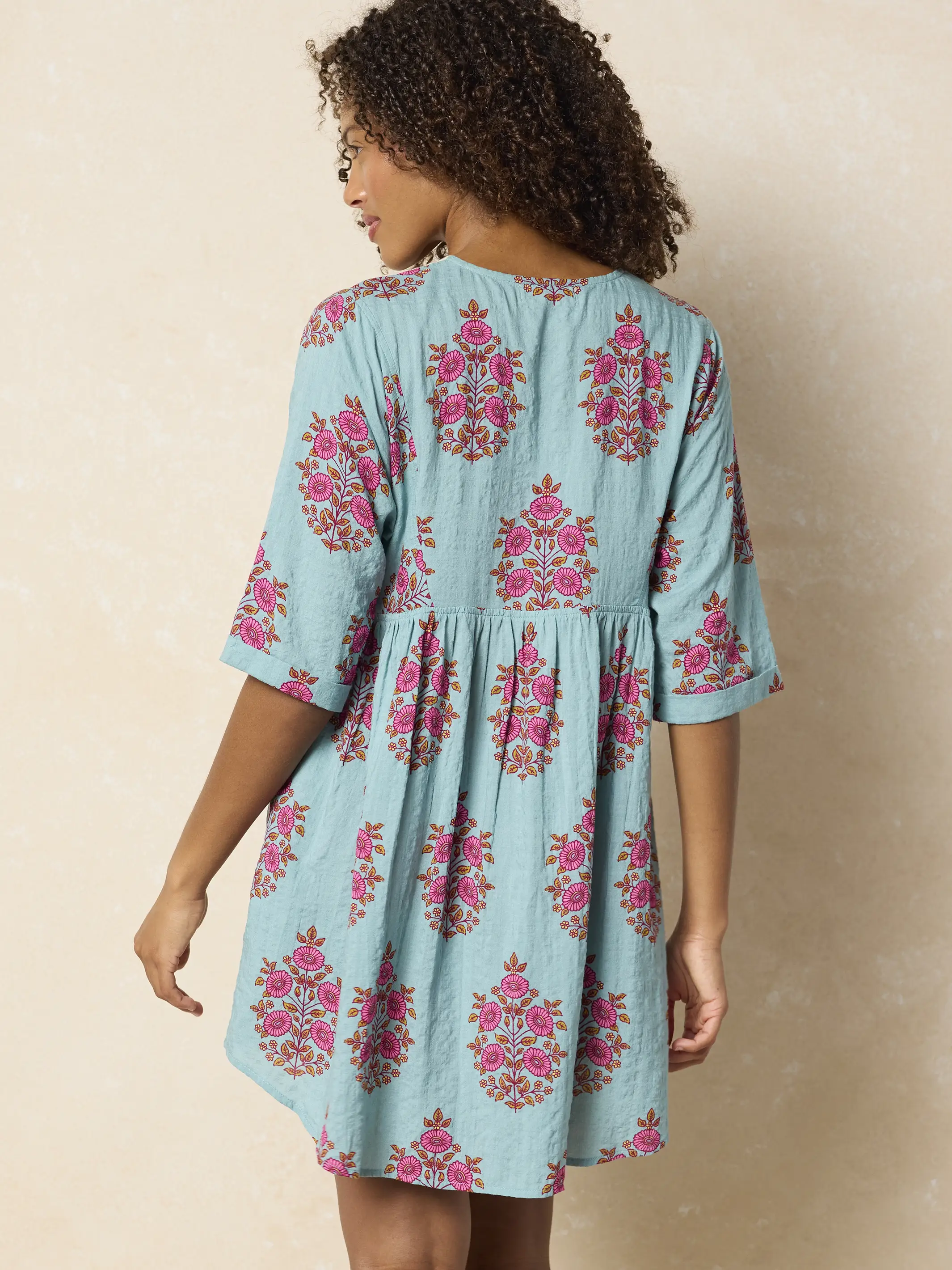 Embroidered Stella V-Neck Mini Dress - Wildflower Medallion Teal - Image 6