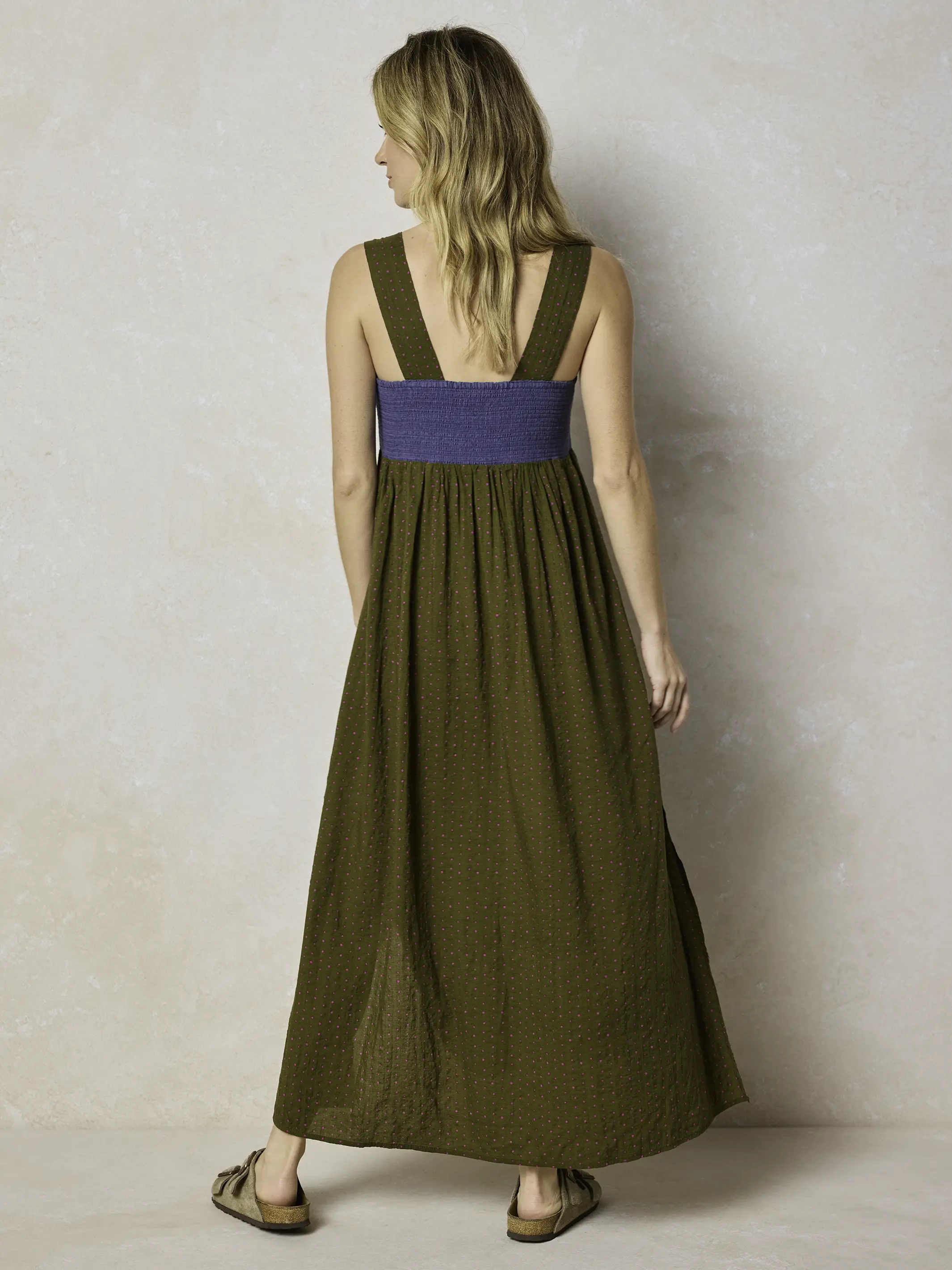 Embroidered Tricia Maxi Dress - Olive Polka Dot - Image 5
