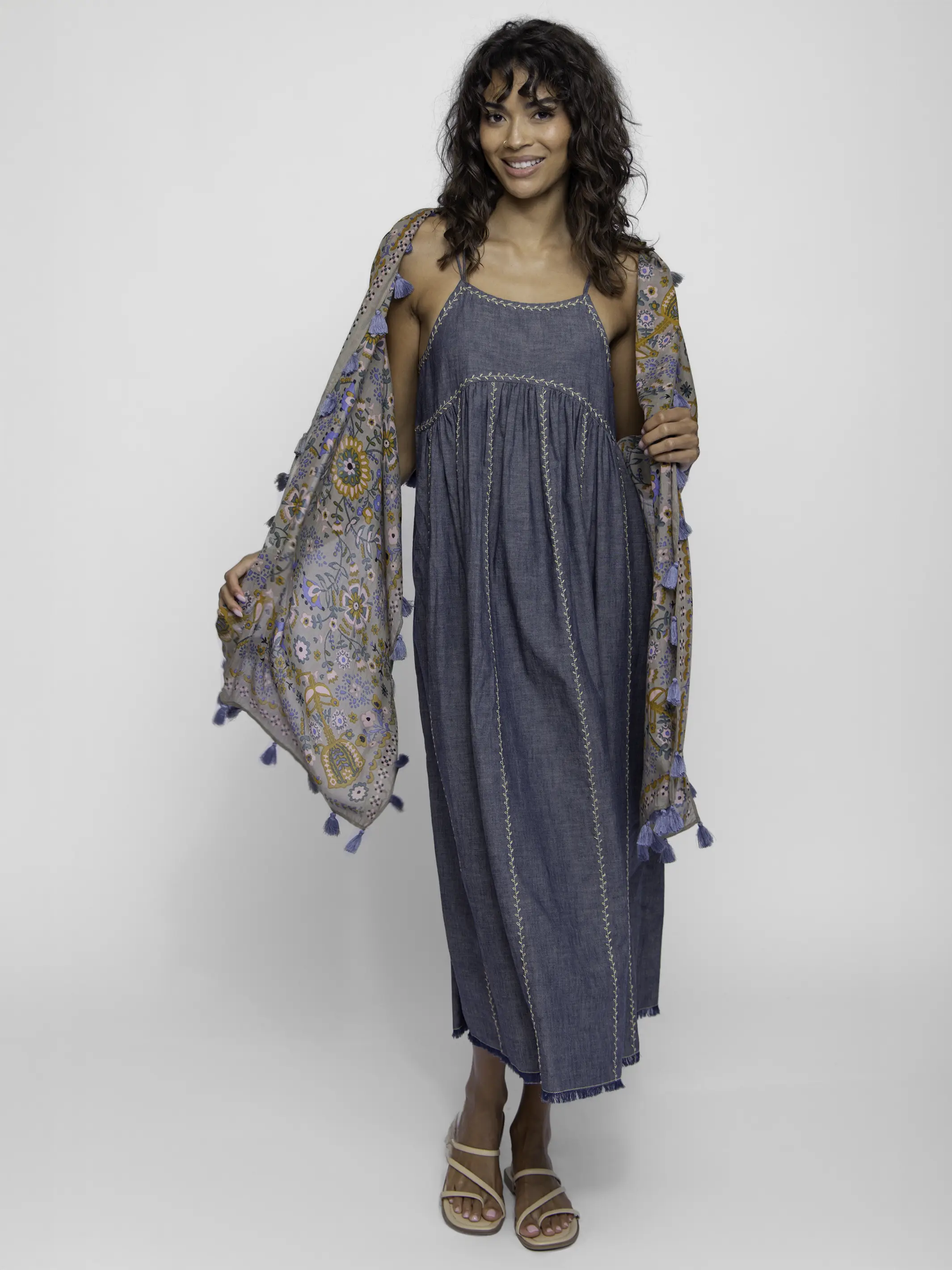 Erin Embroidered Cotton Midi Dress - Navy Denim - Image 3