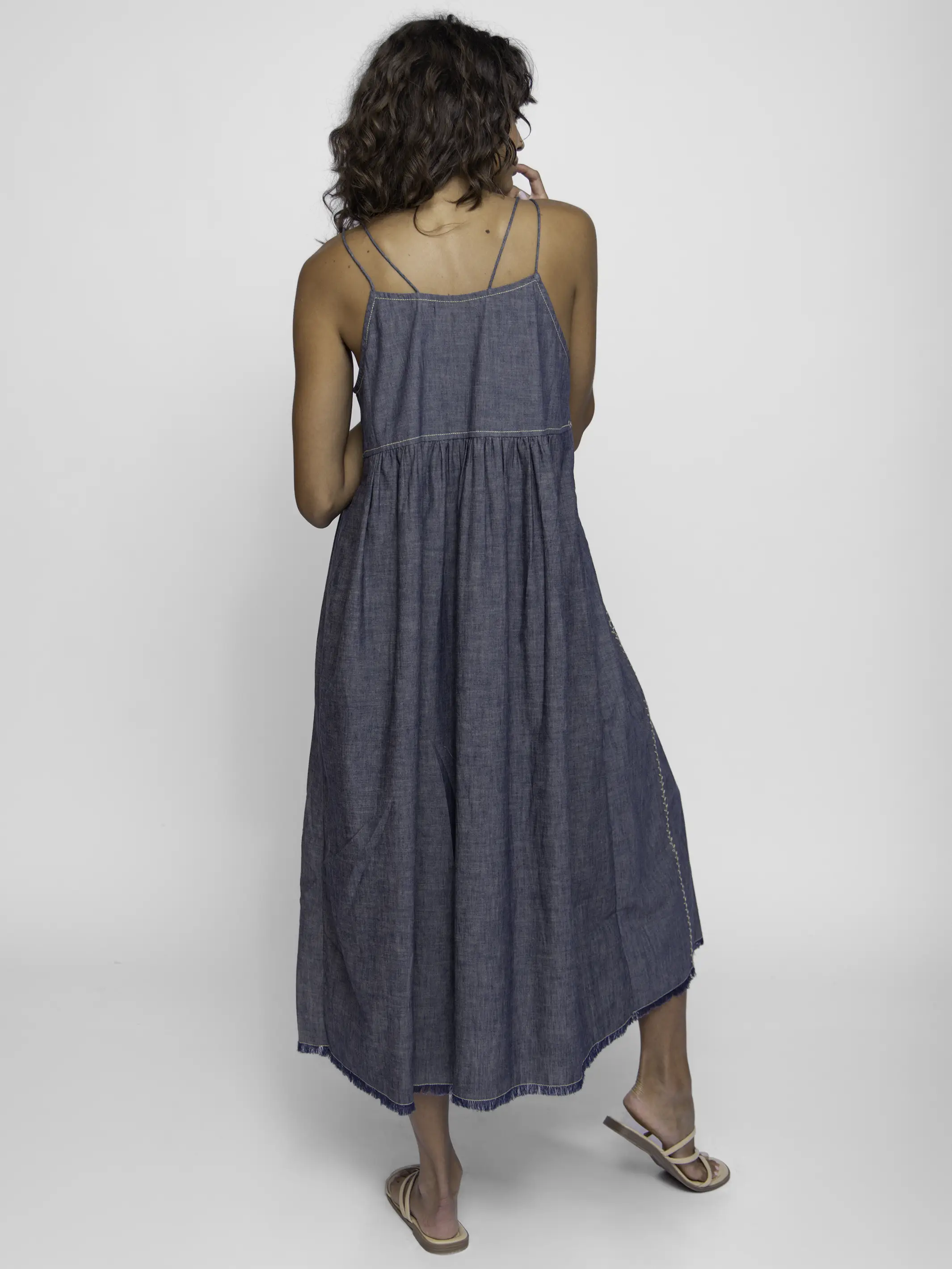 Erin Embroidered Cotton Midi Dress - Navy Denim - Image 4