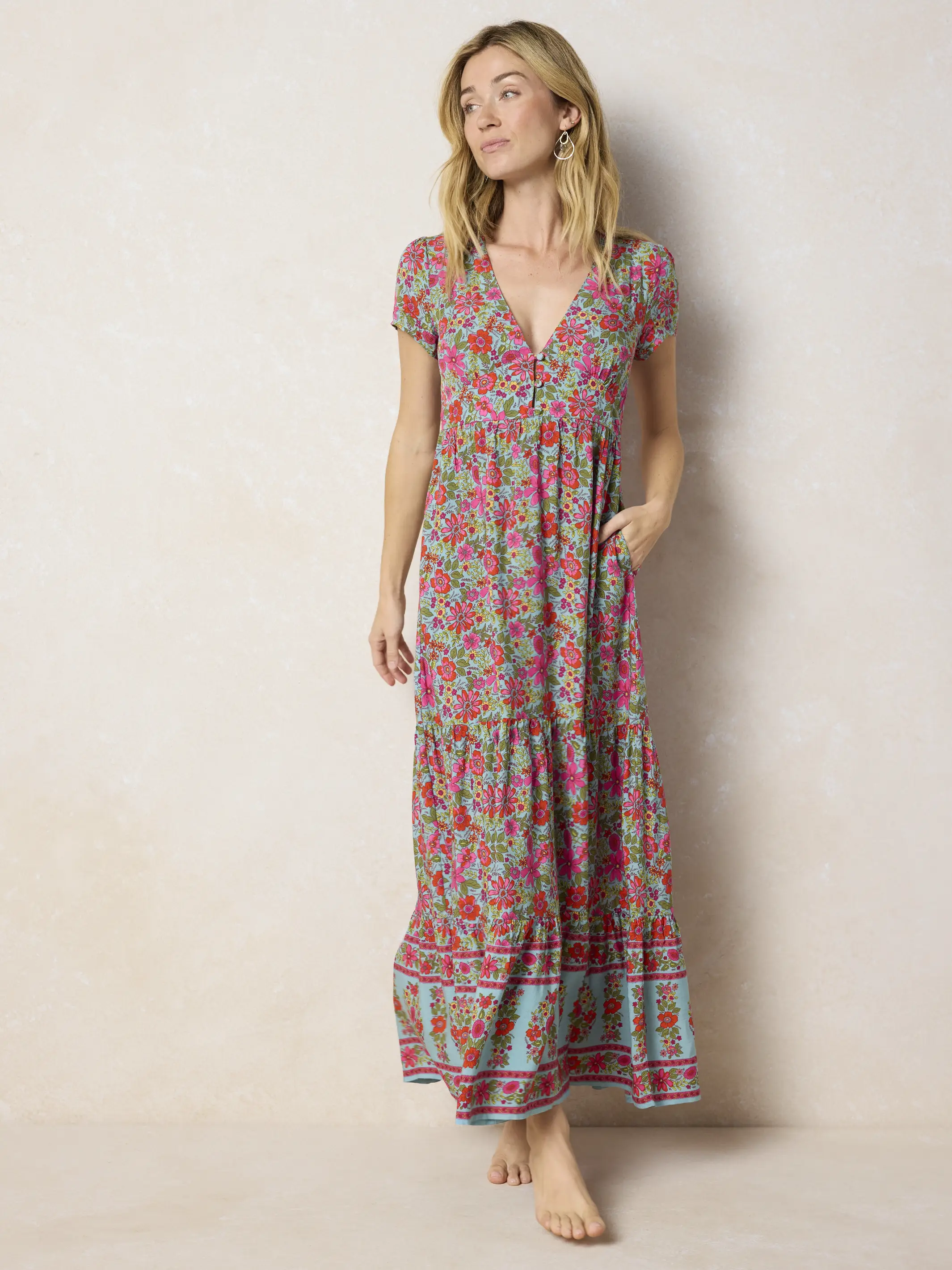 Evangeline Maxi Dress - Boho Floral Turquoise - Image 2