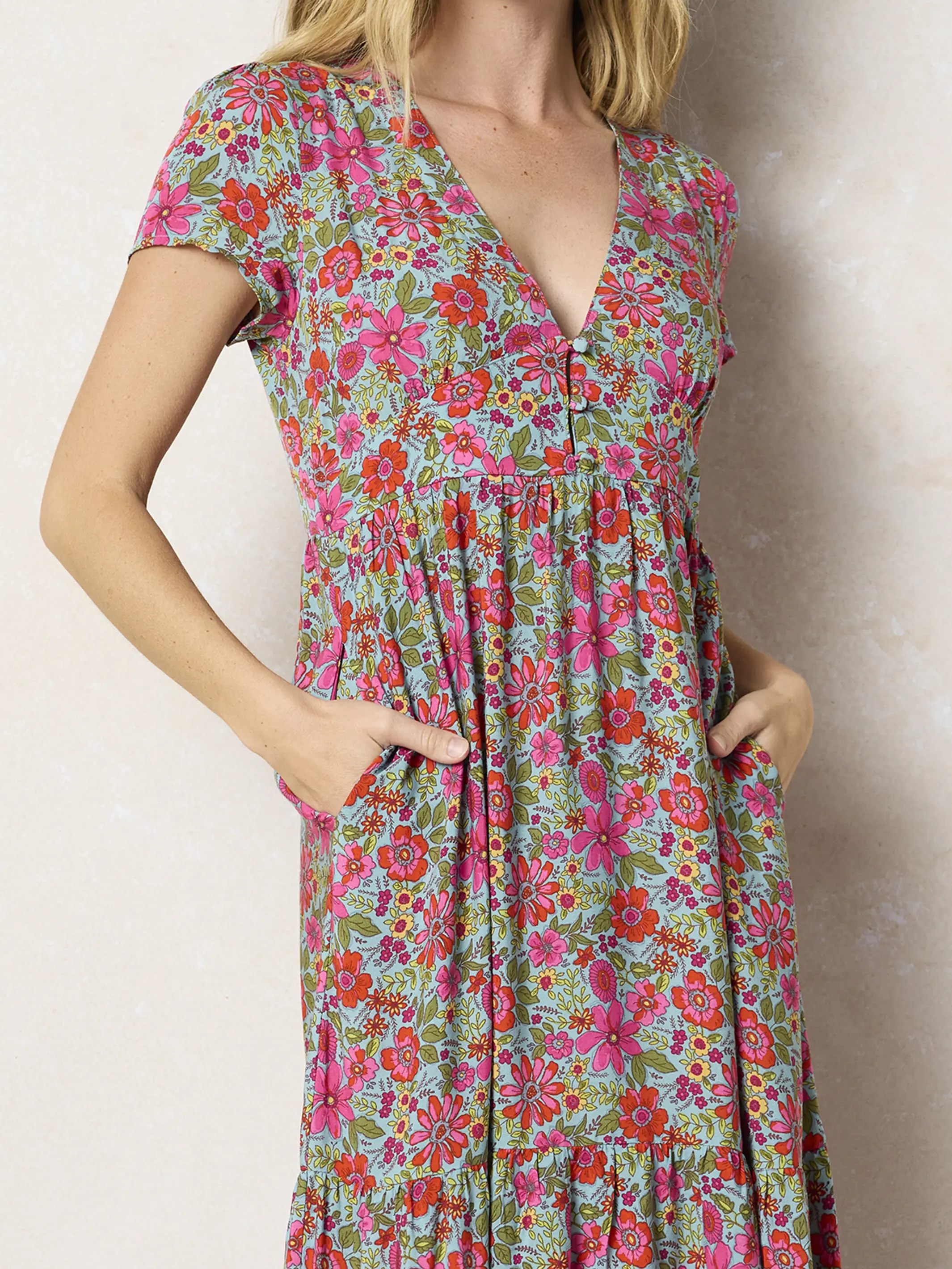 Evangeline Maxi Dress - Boho Floral Turquoise - Image 3