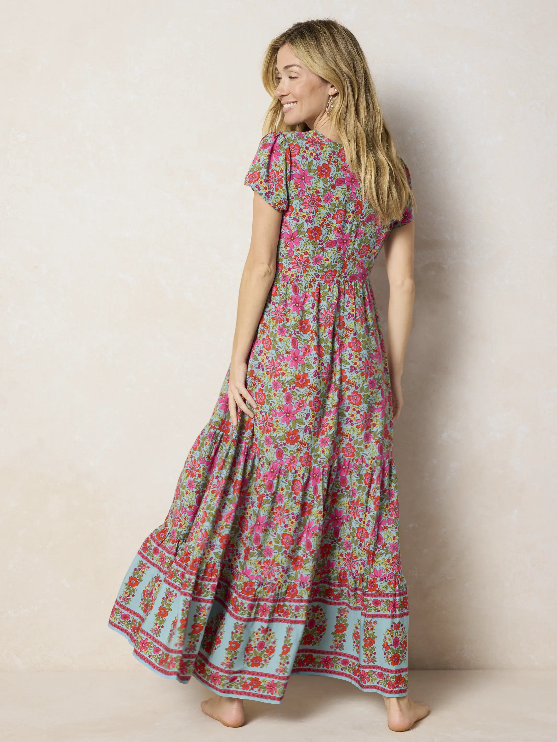 Evangeline Maxi Dress - Boho Floral Turquoise - Image 5