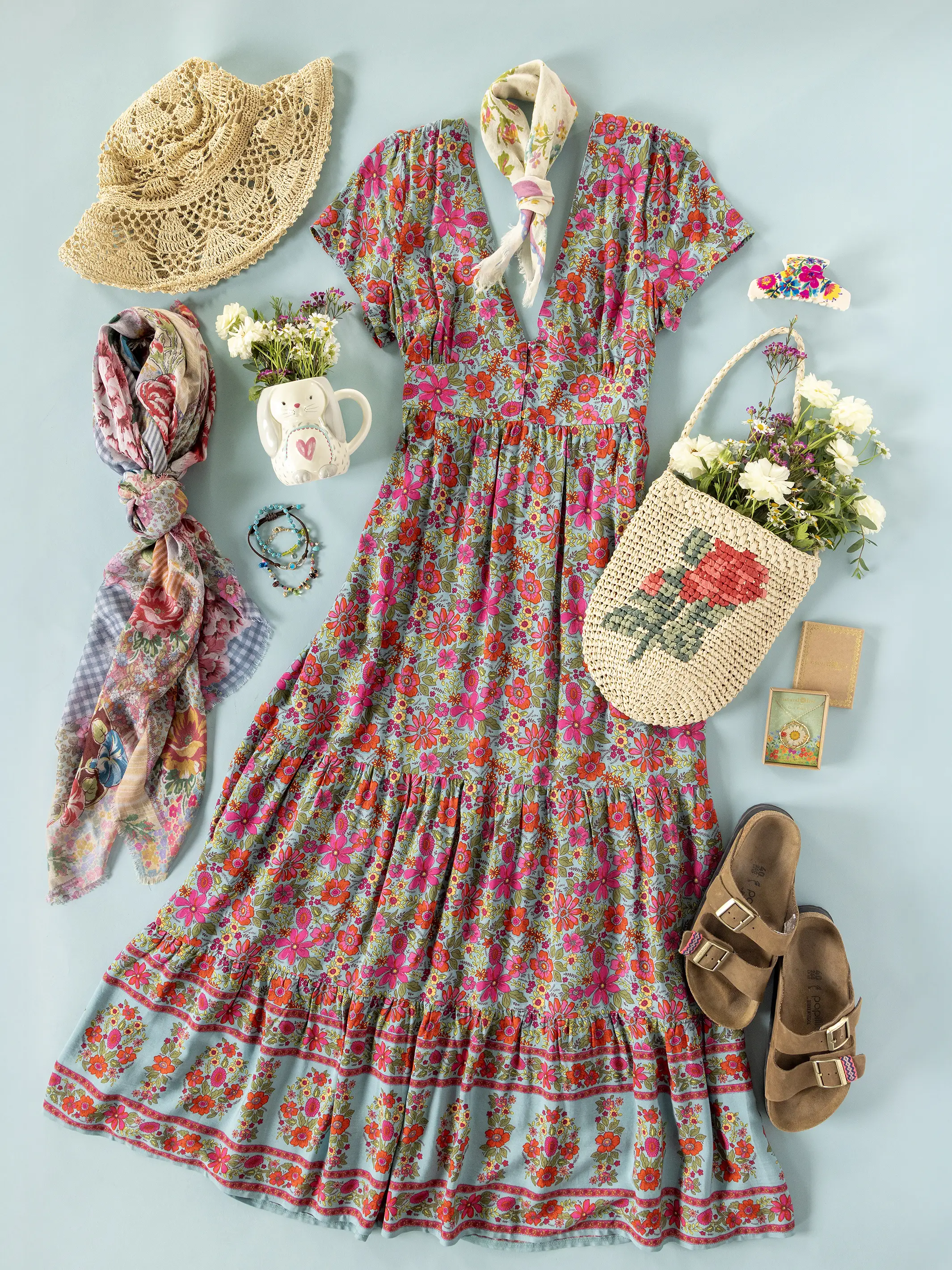 Evangeline Maxi Dress - Boho Floral Turquoise - Image 6