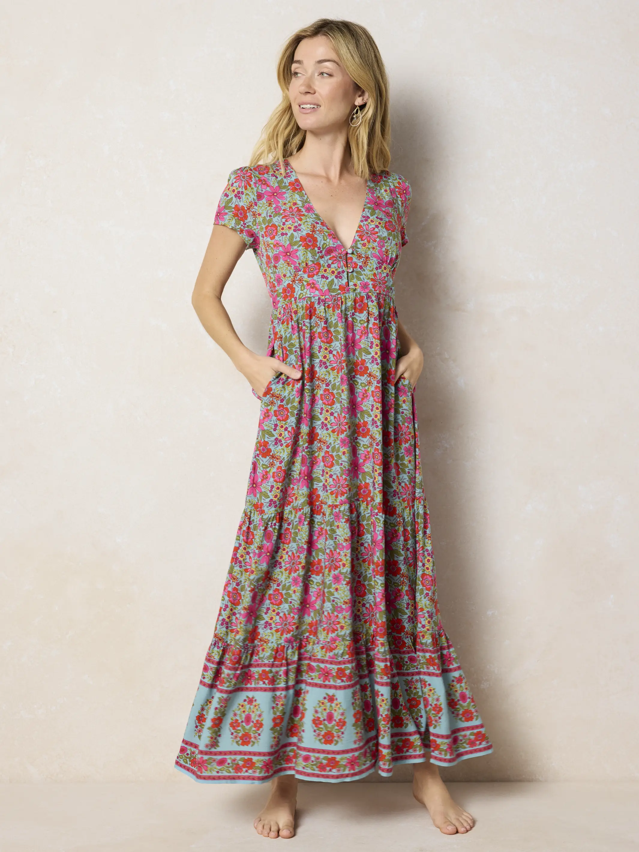 Evangeline Maxi Dress - Boho Floral Turquoise - Image 7