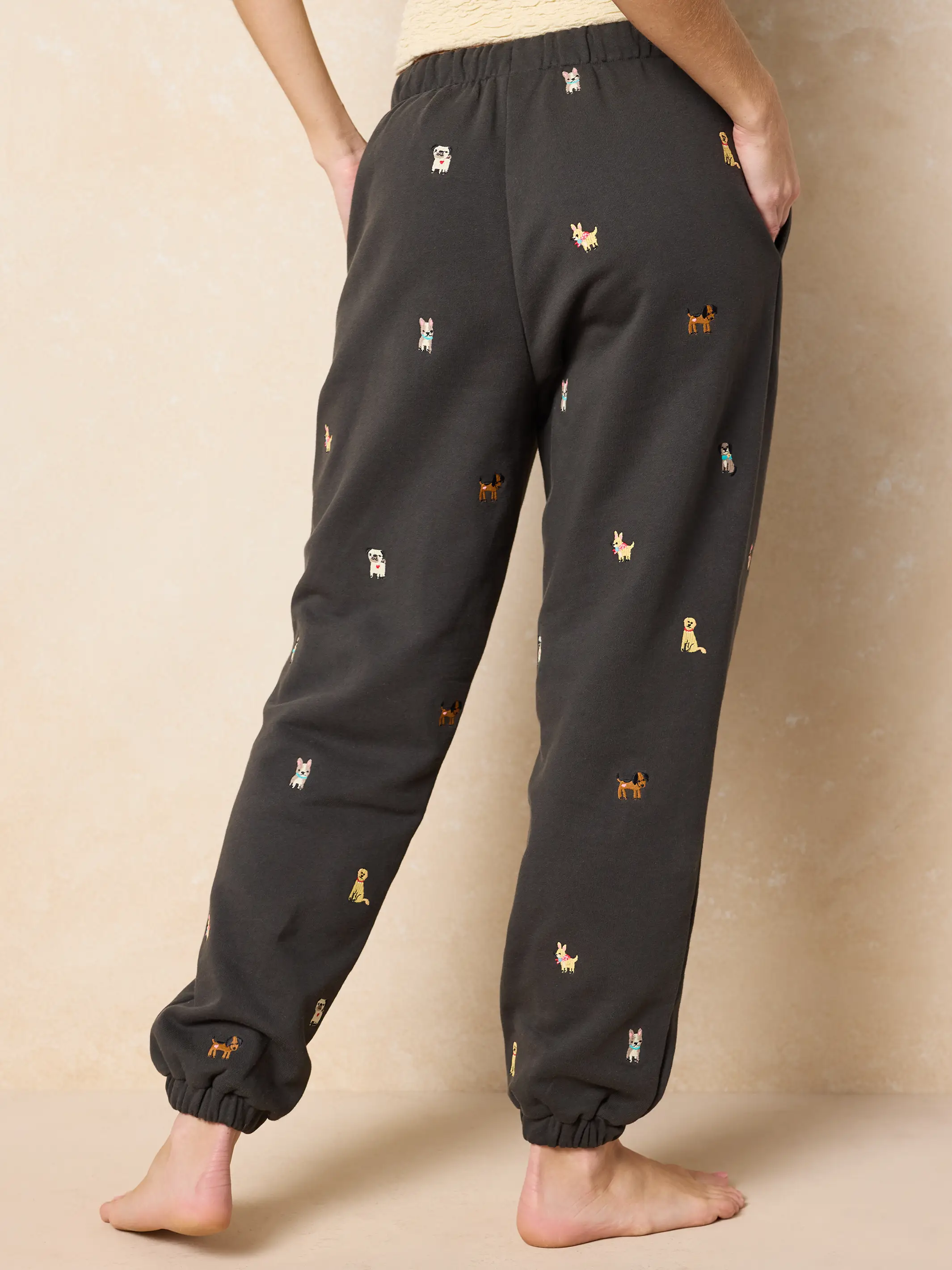 Fave Little Things Embroidered Jogger Pants - Charcoal Dogs - Image 3