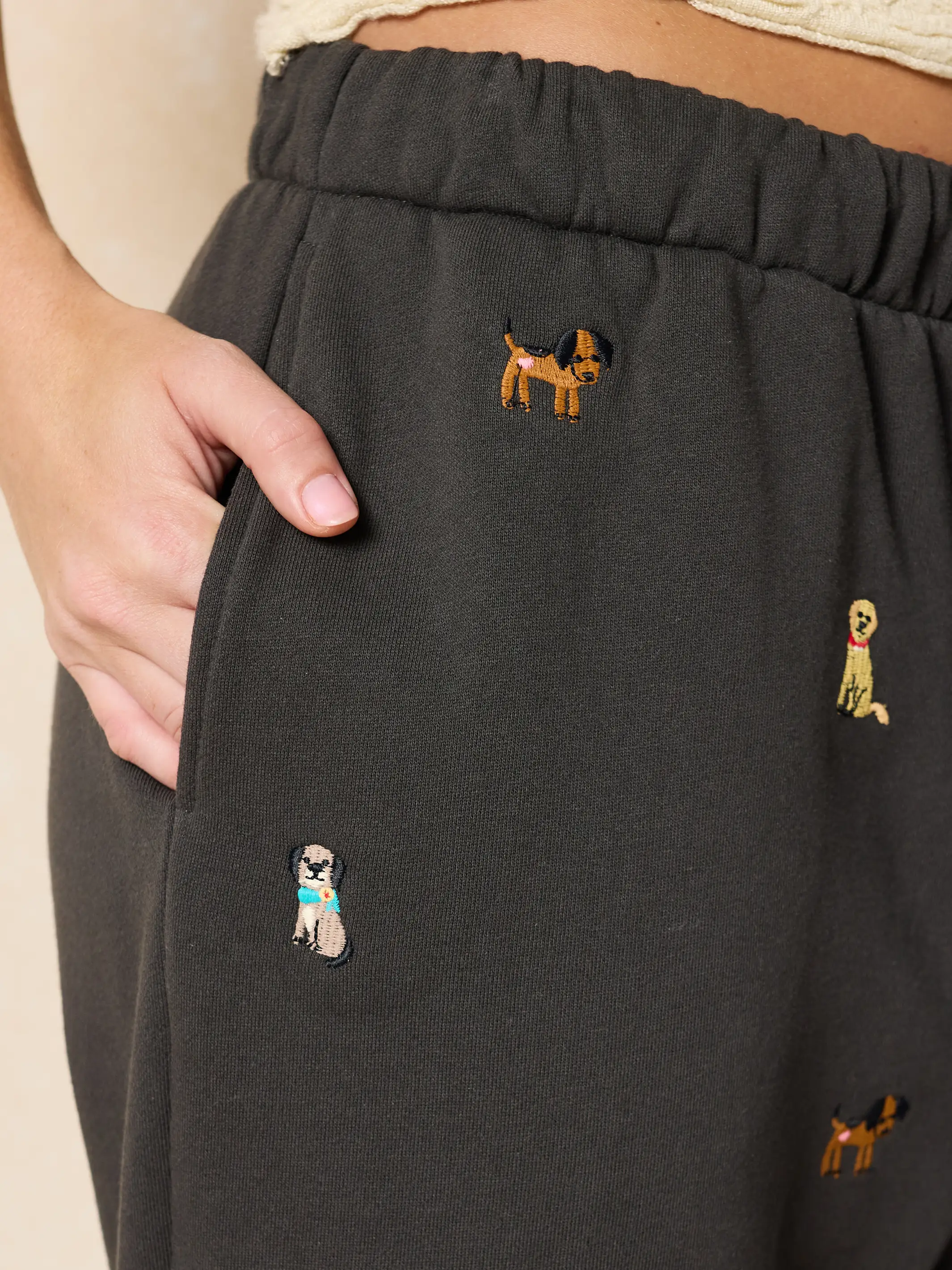 Fave Little Things Embroidered Jogger Pants - Charcoal Dogs - Image 4