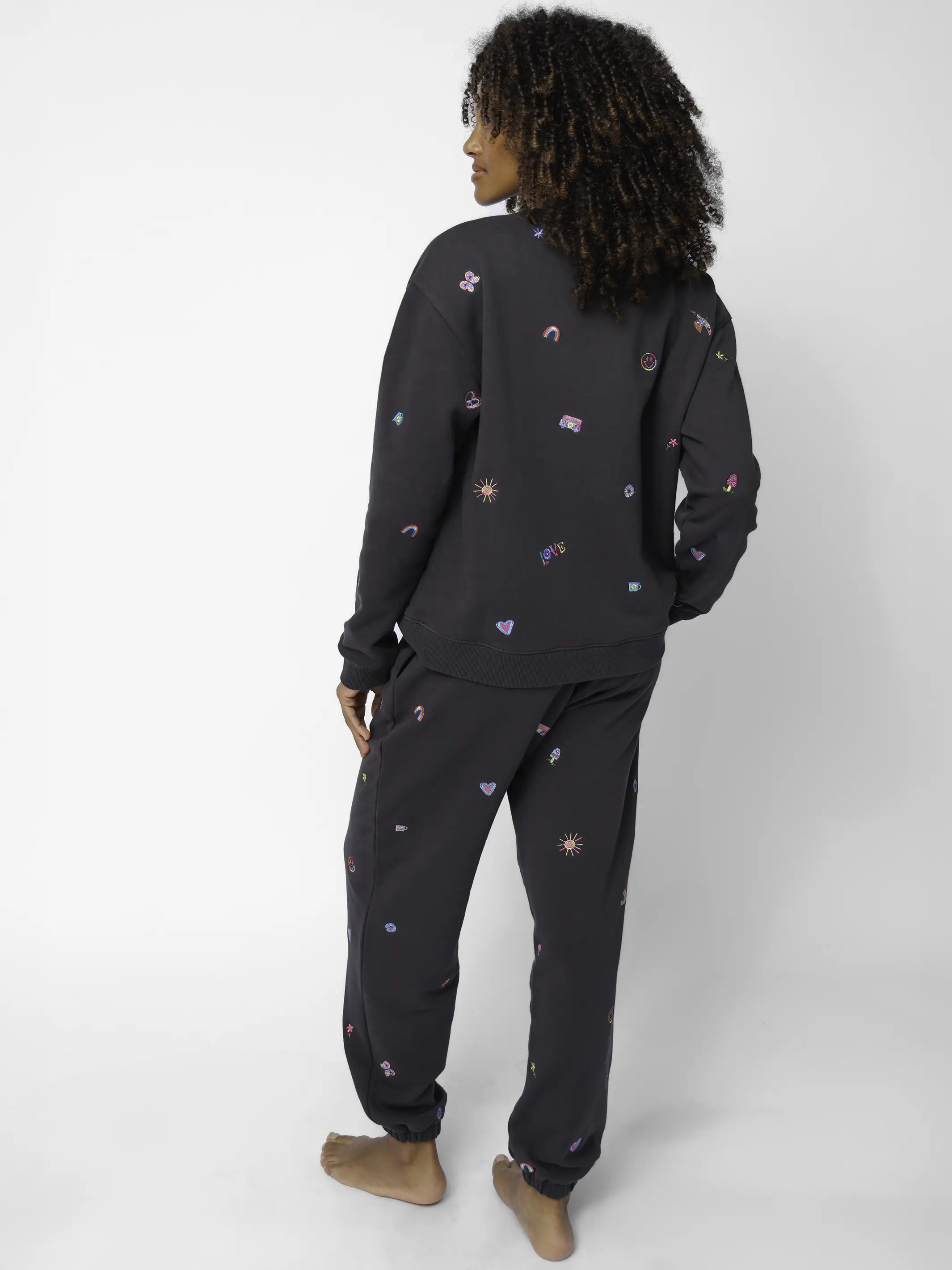 Fave Little Things Embroidered Jogger Pants - Charcoal Doodle - Image 4