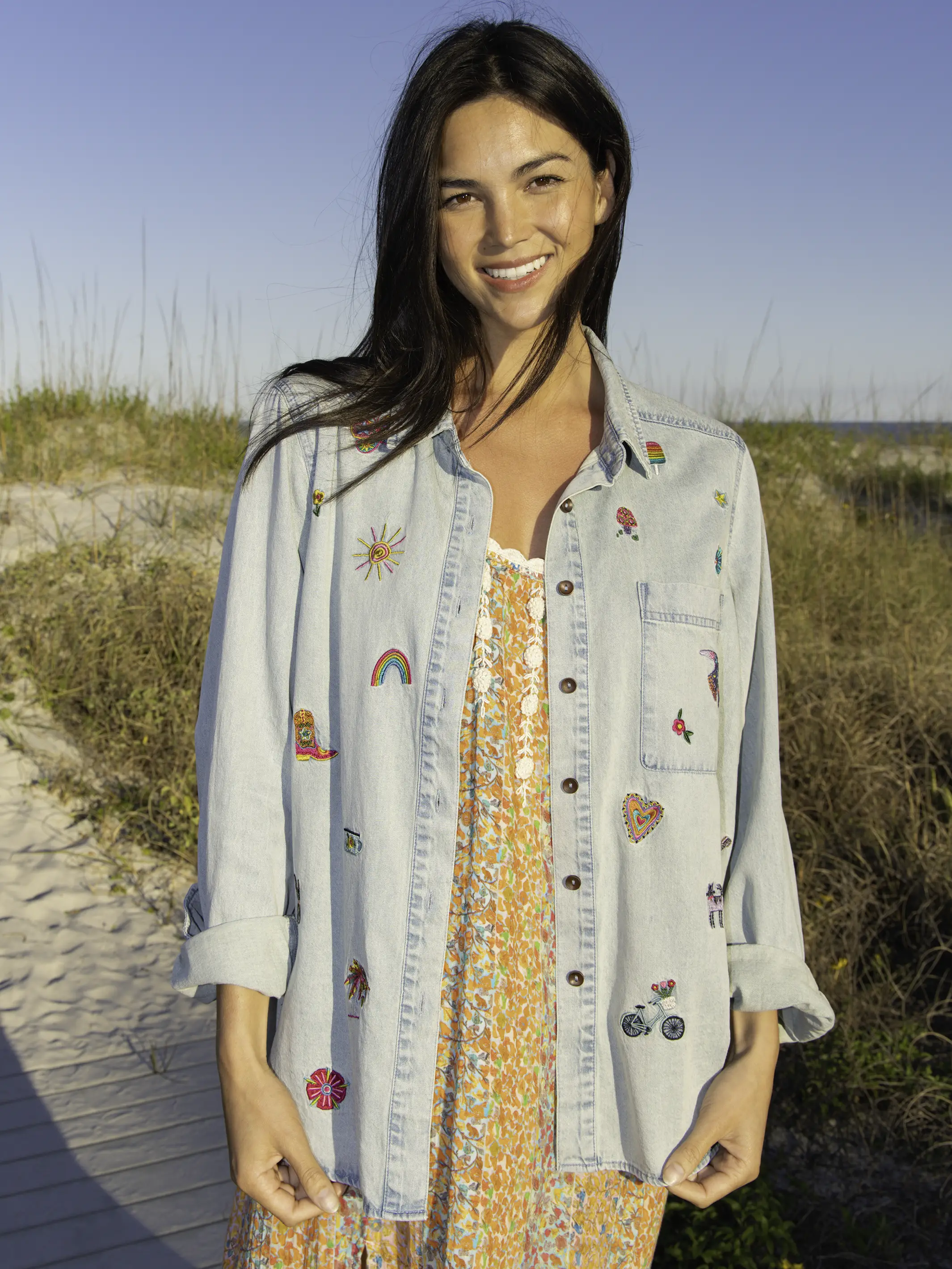 Fave Little Things Embroidered Shirt - Light Wash Denim - Image 3
