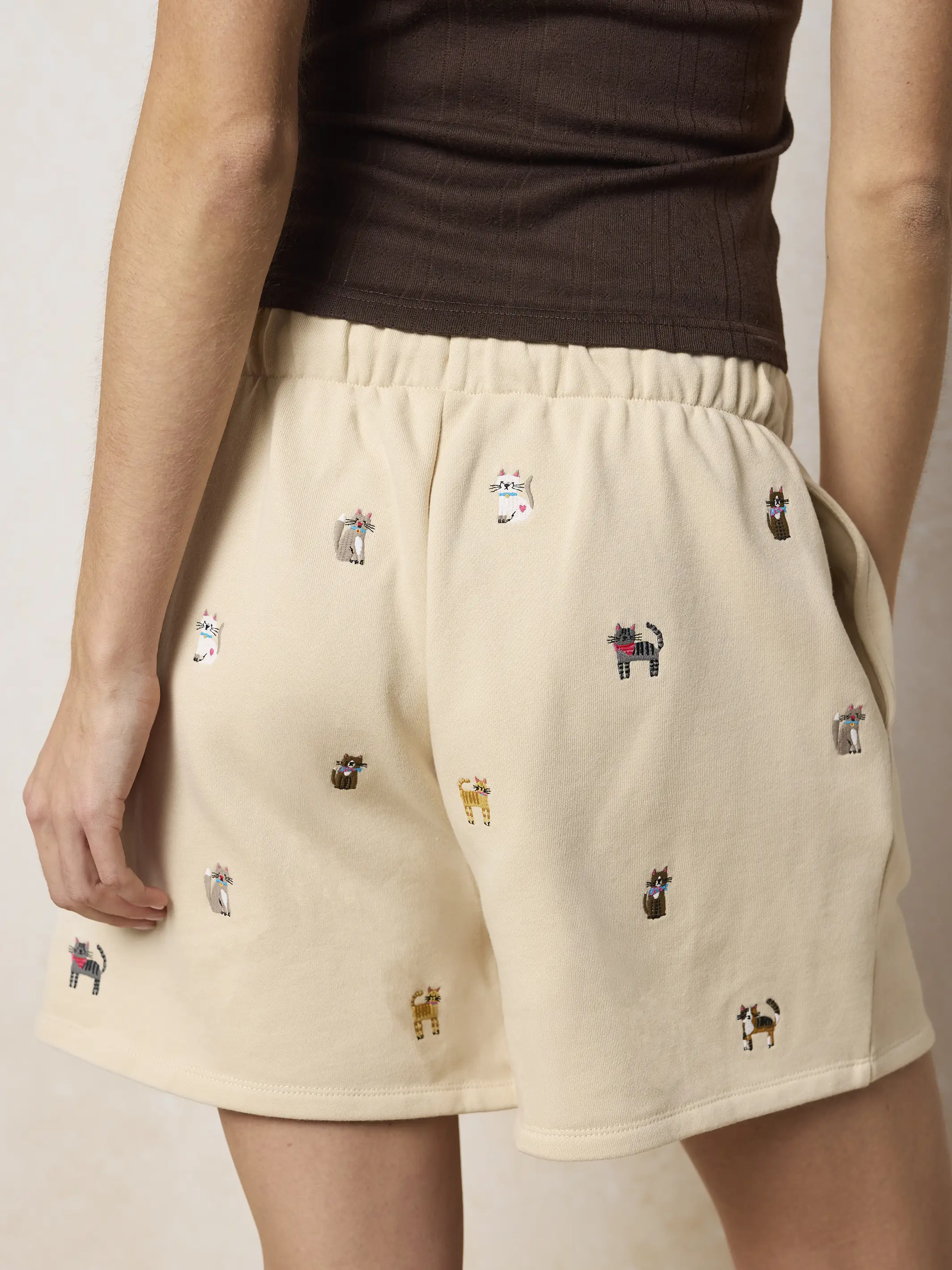 Fave Little Things Embroidered Shorts - Cream Cats - Image 4