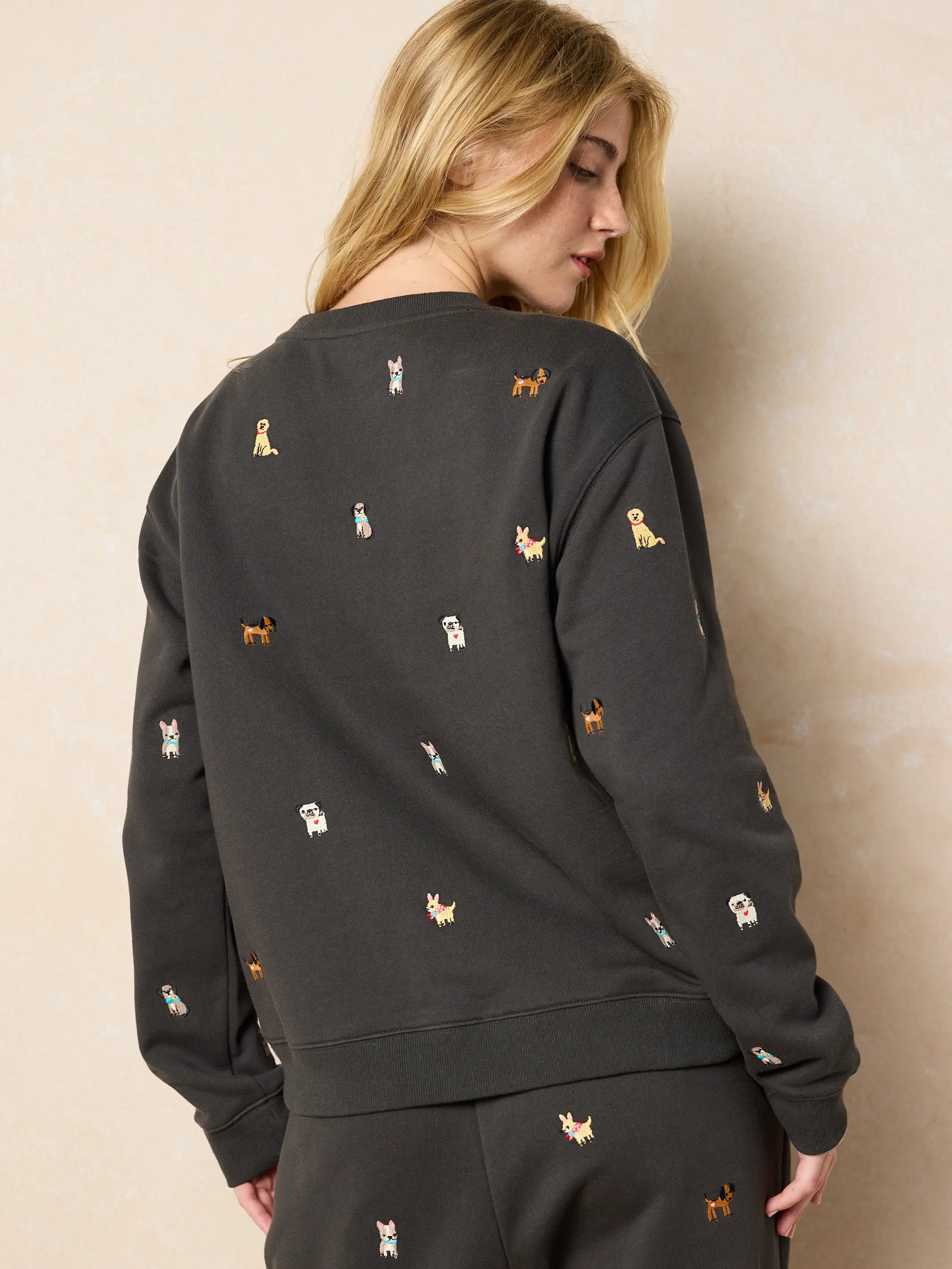 Fave Little Things Embroidered Sweatshirt - Charcoal Dogs - Image 5