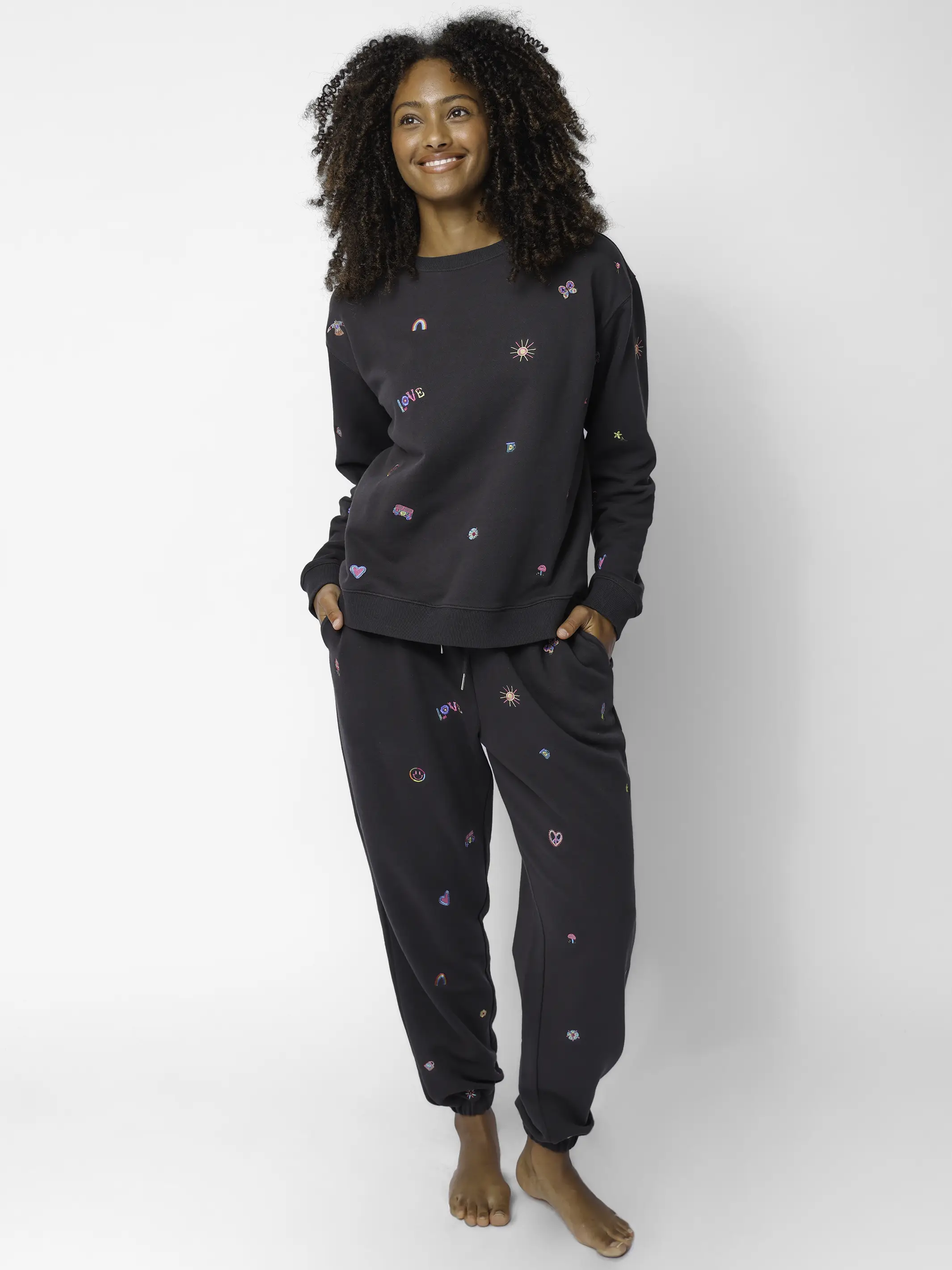 Fave Little Things Embroidered Sweatshirt - Charcoal Doodle - Image 4