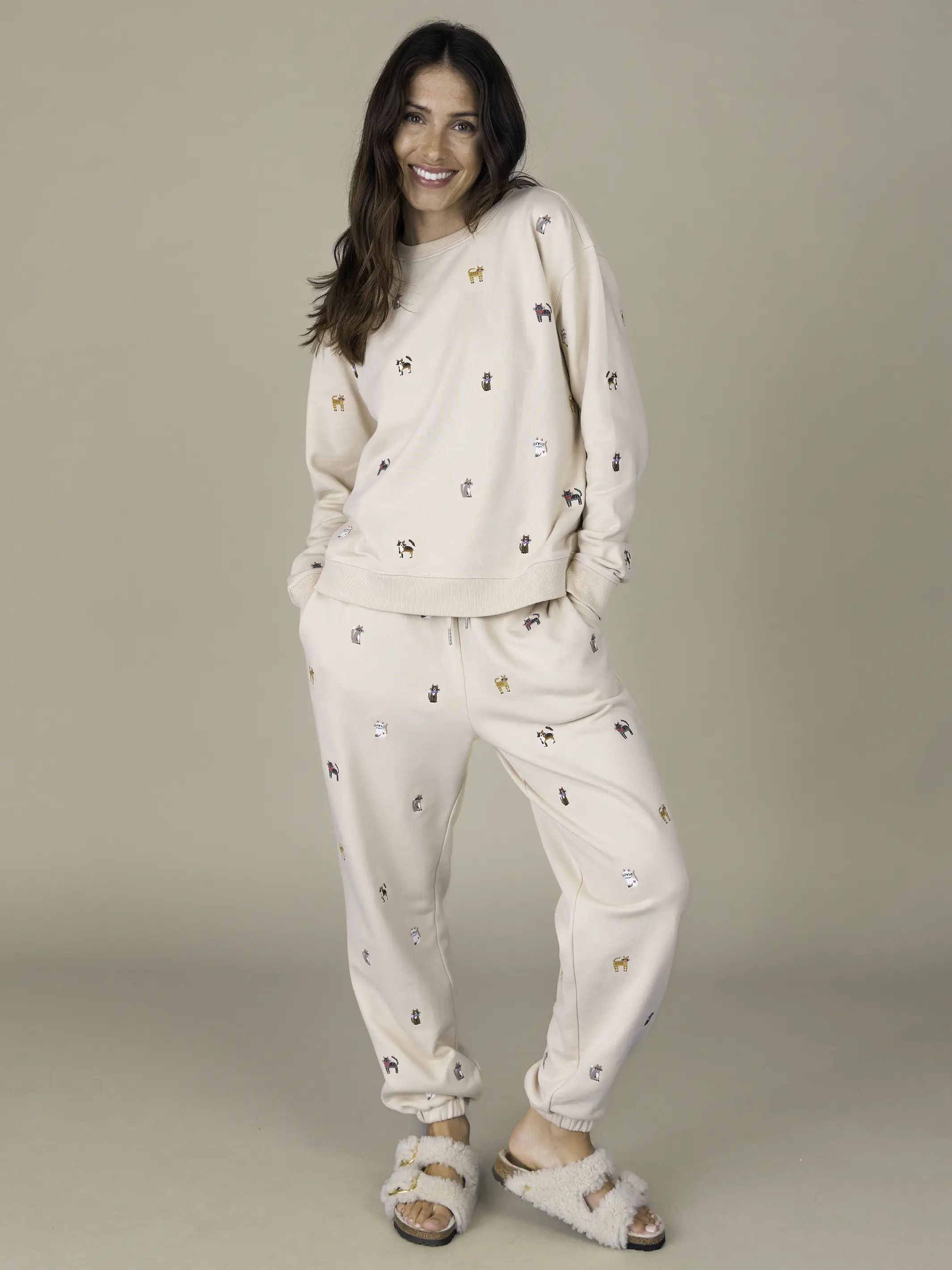 Fave Little Things Embroidered Sweatshirt - Cream Cats - Image 3