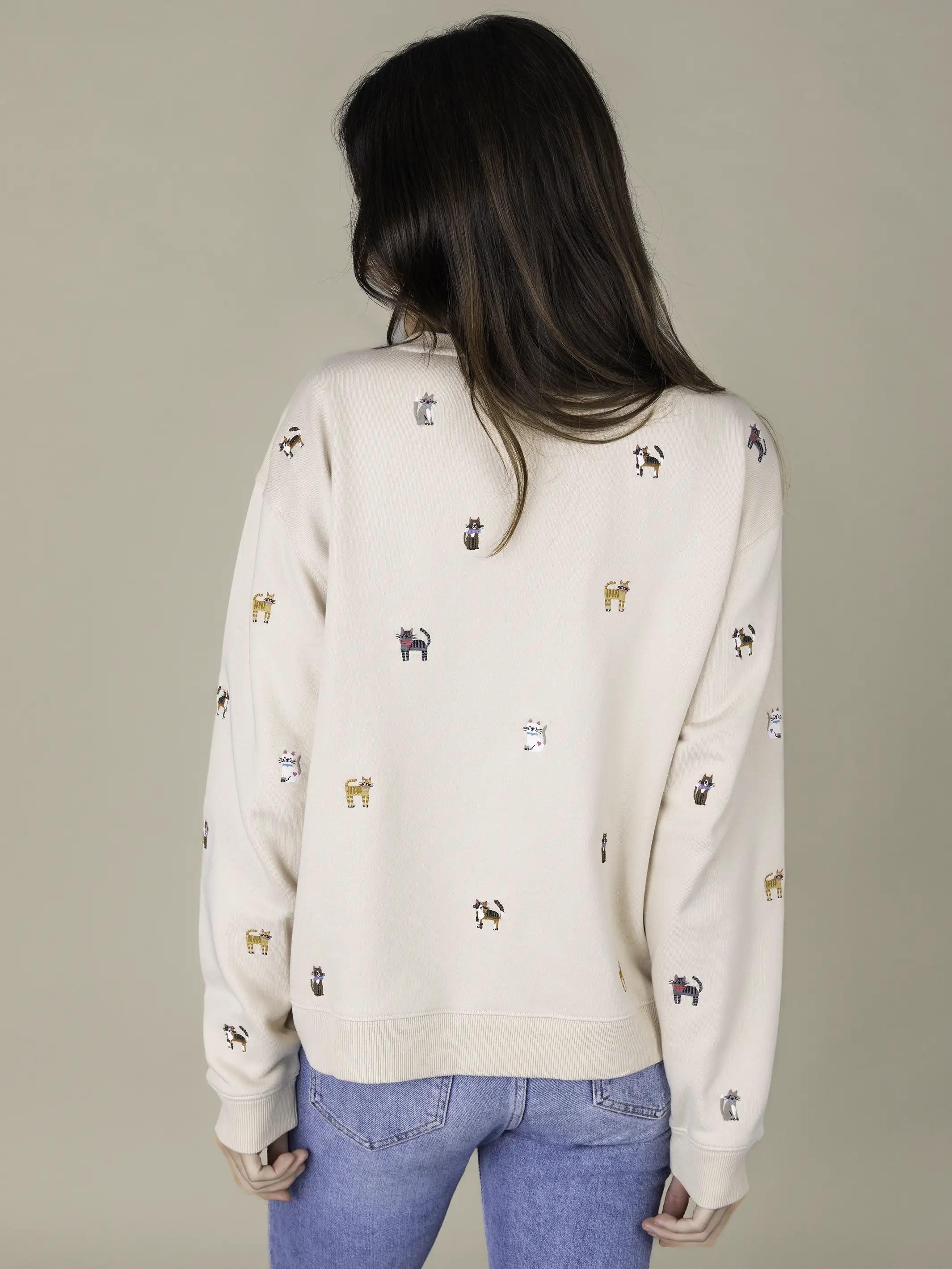 Fave Little Things Embroidered Sweatshirt - Cream Cats - Image 5