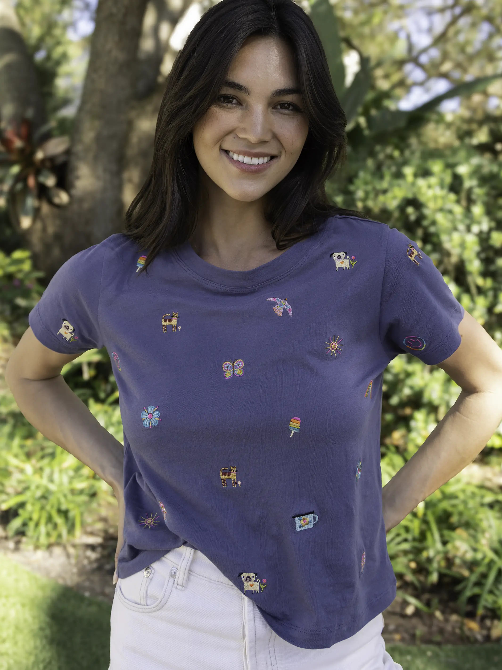 Fave Little Things Embroidered Tee - Indigo Doodle - Image 2