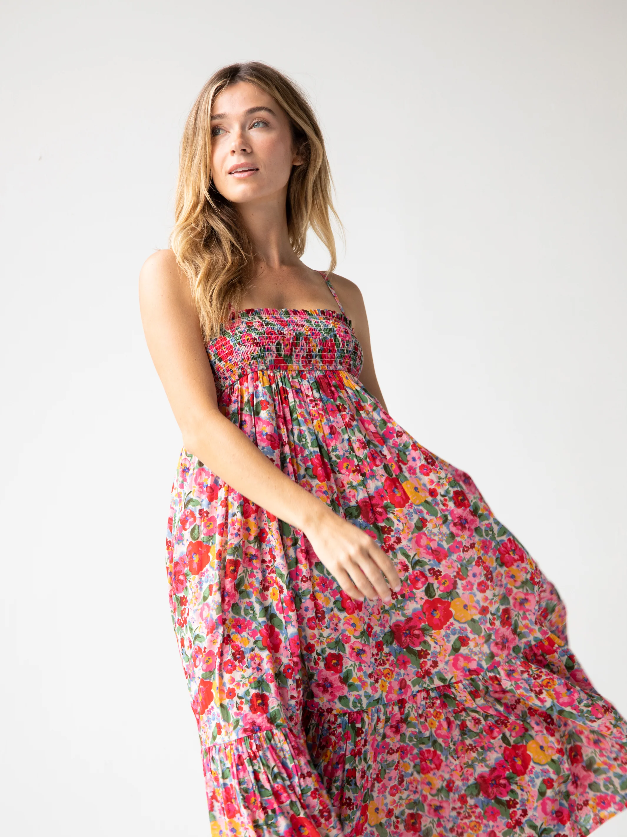 Flora Convertible Cotton Maxi Skirt - Bright Pink Floral - Image 2
