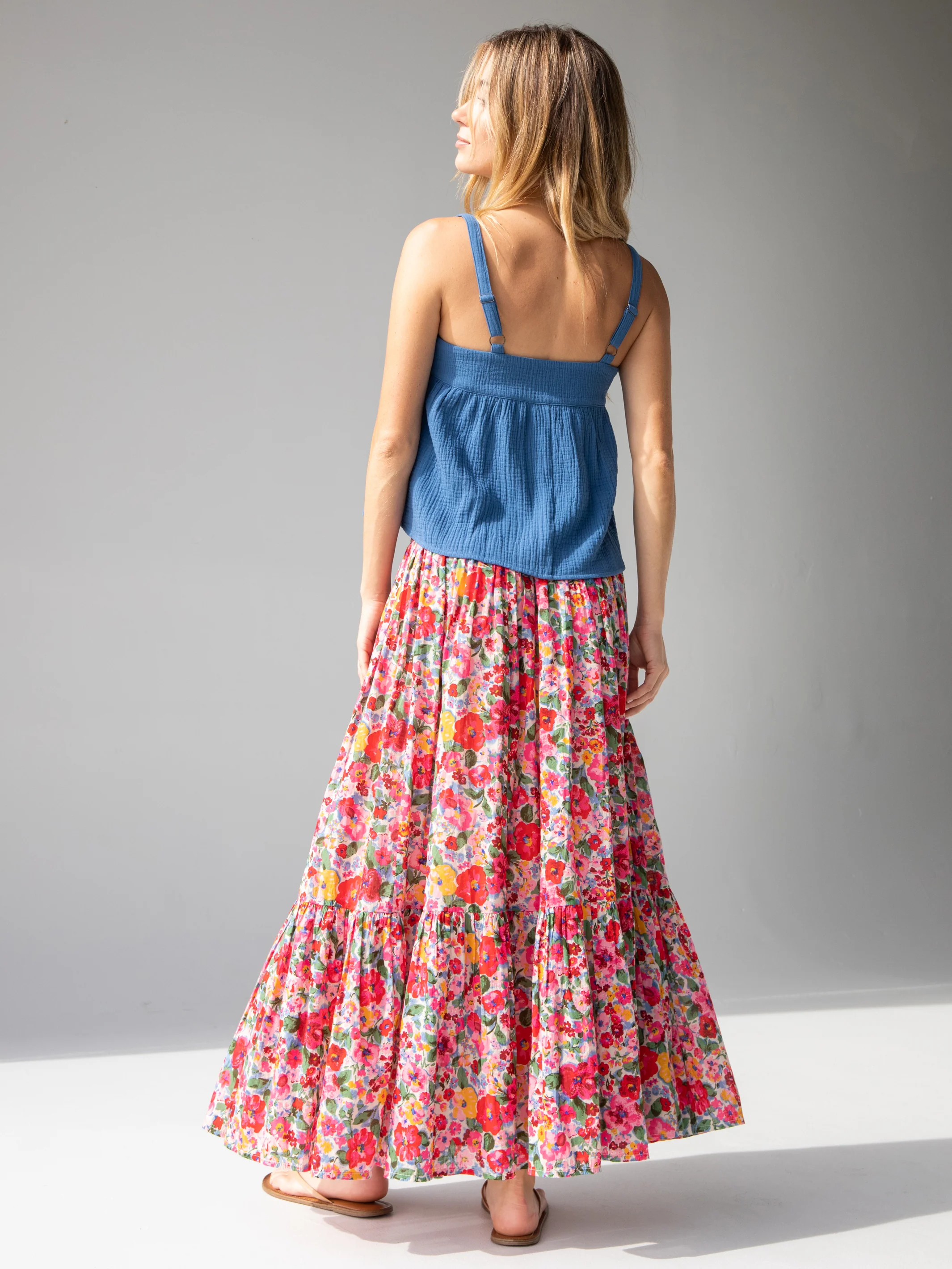 Flora Convertible Cotton Maxi Skirt - Bright Pink Floral - Image 5