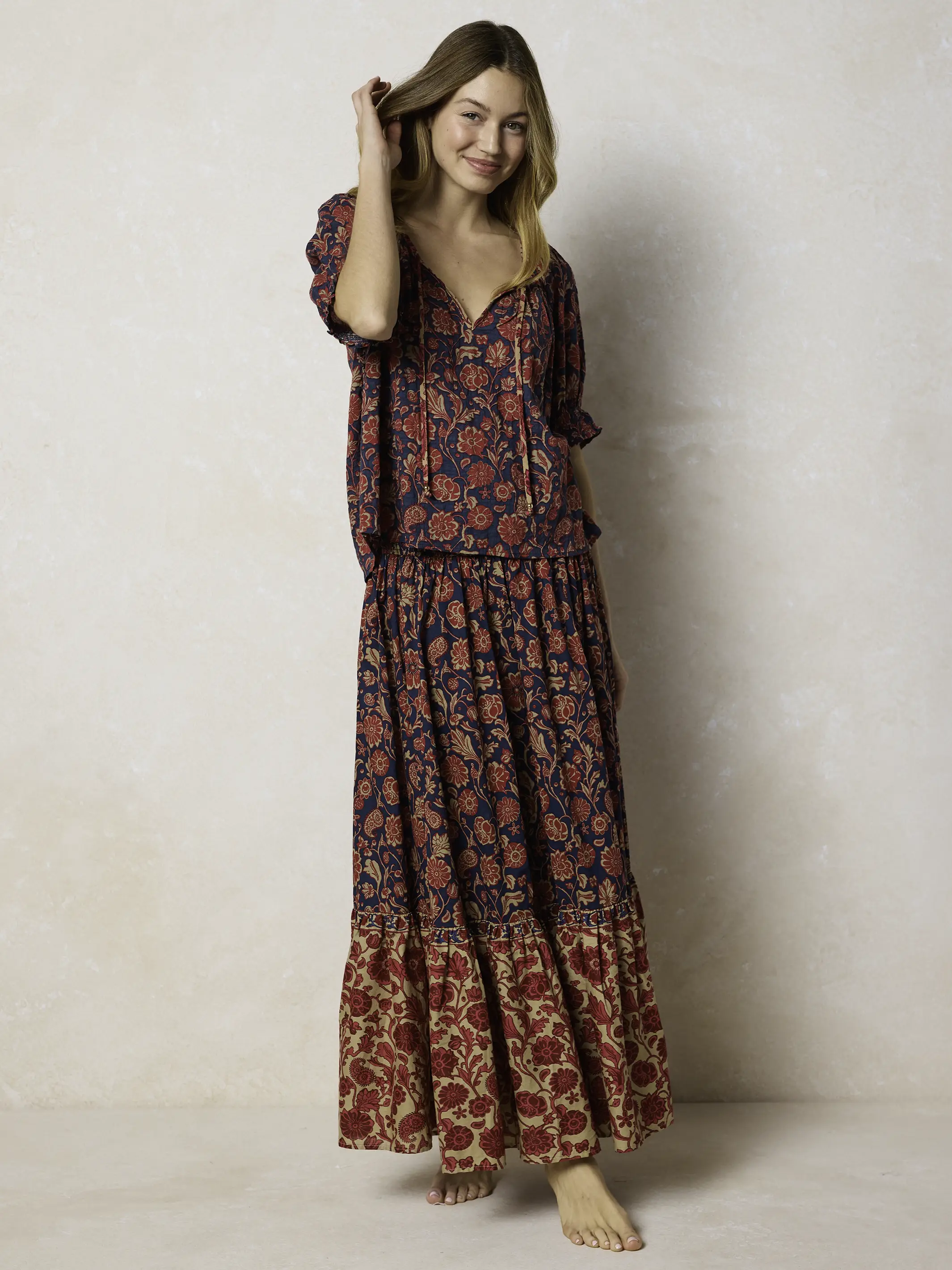 Flora Convertible Cotton Maxi Skirt - Ornate Paisley Navy - Image 2