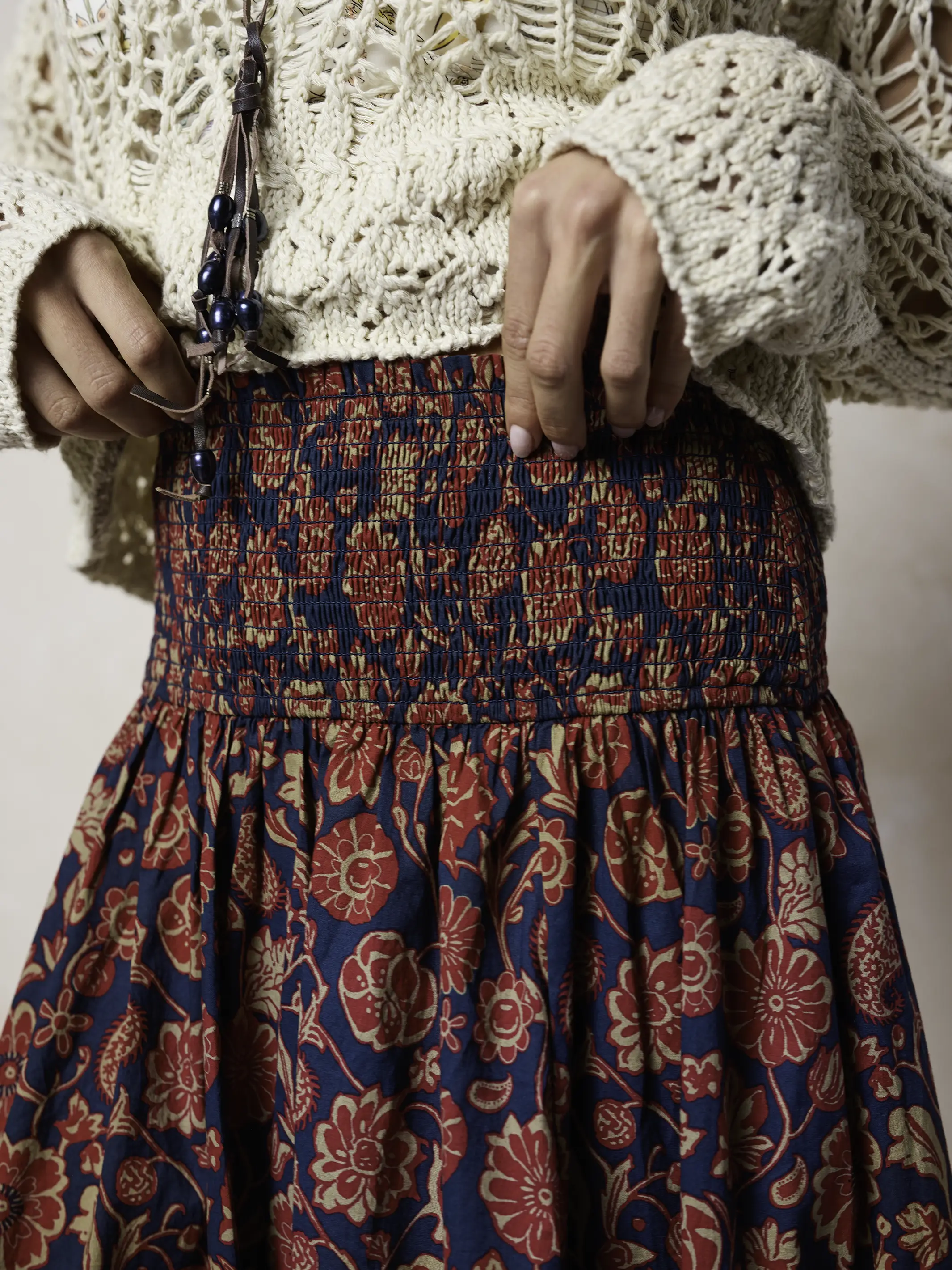 Flora Convertible Cotton Maxi Skirt - Ornate Paisley Navy - Image 3