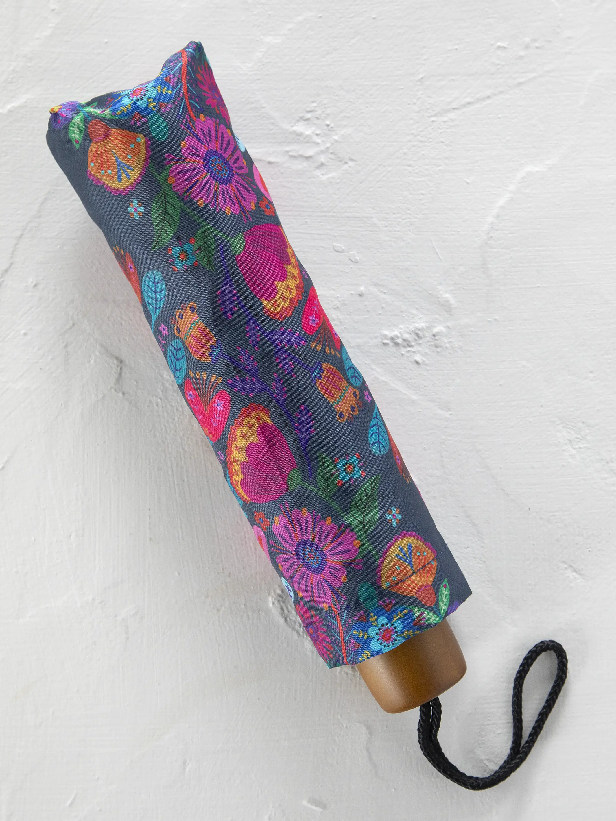 Fold Up Umbrella - Navy Folk Flower - Image 2