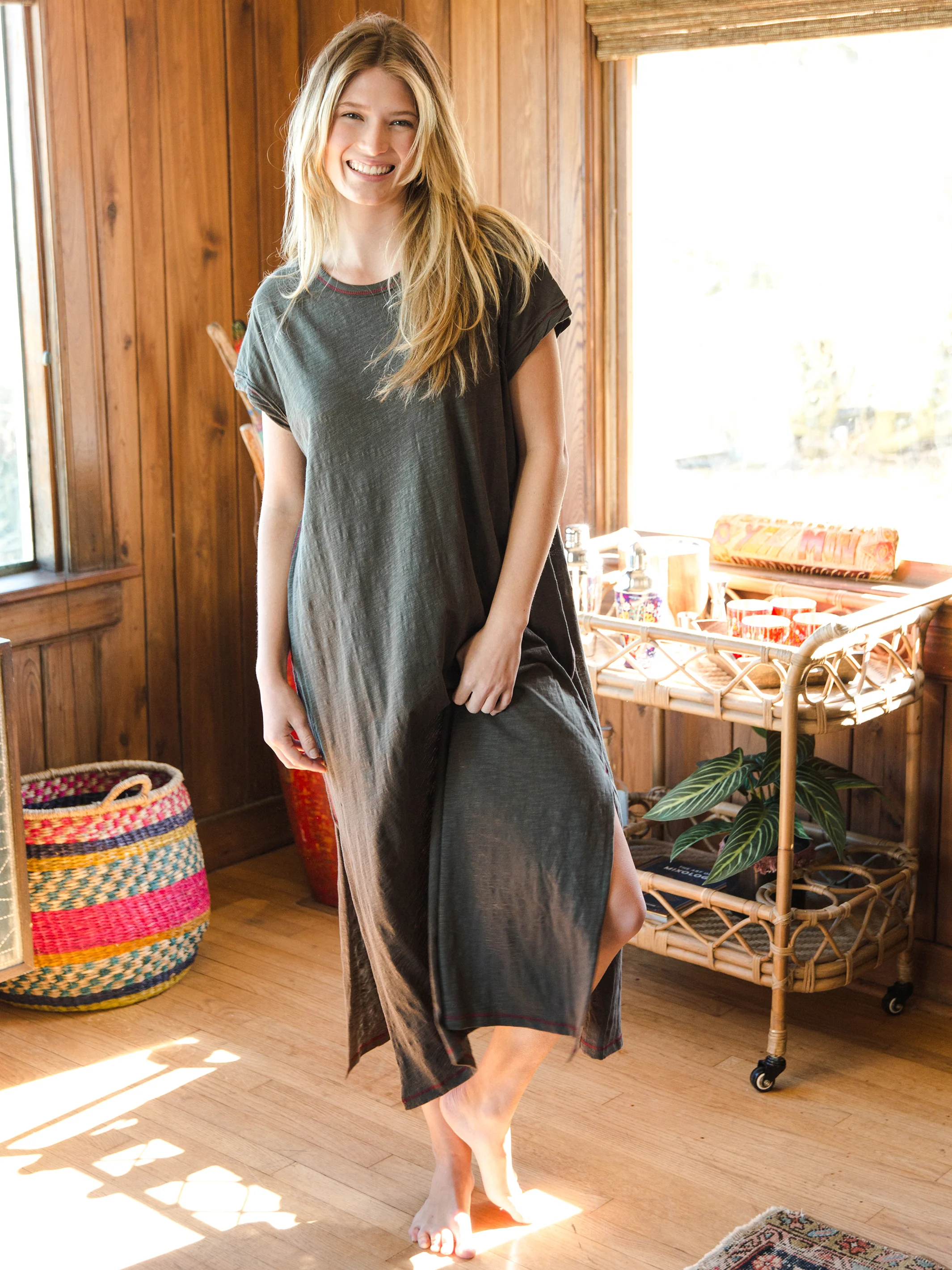 Frankie Knit Cotton Tee Midi Dress - Charcoal - Image 4
