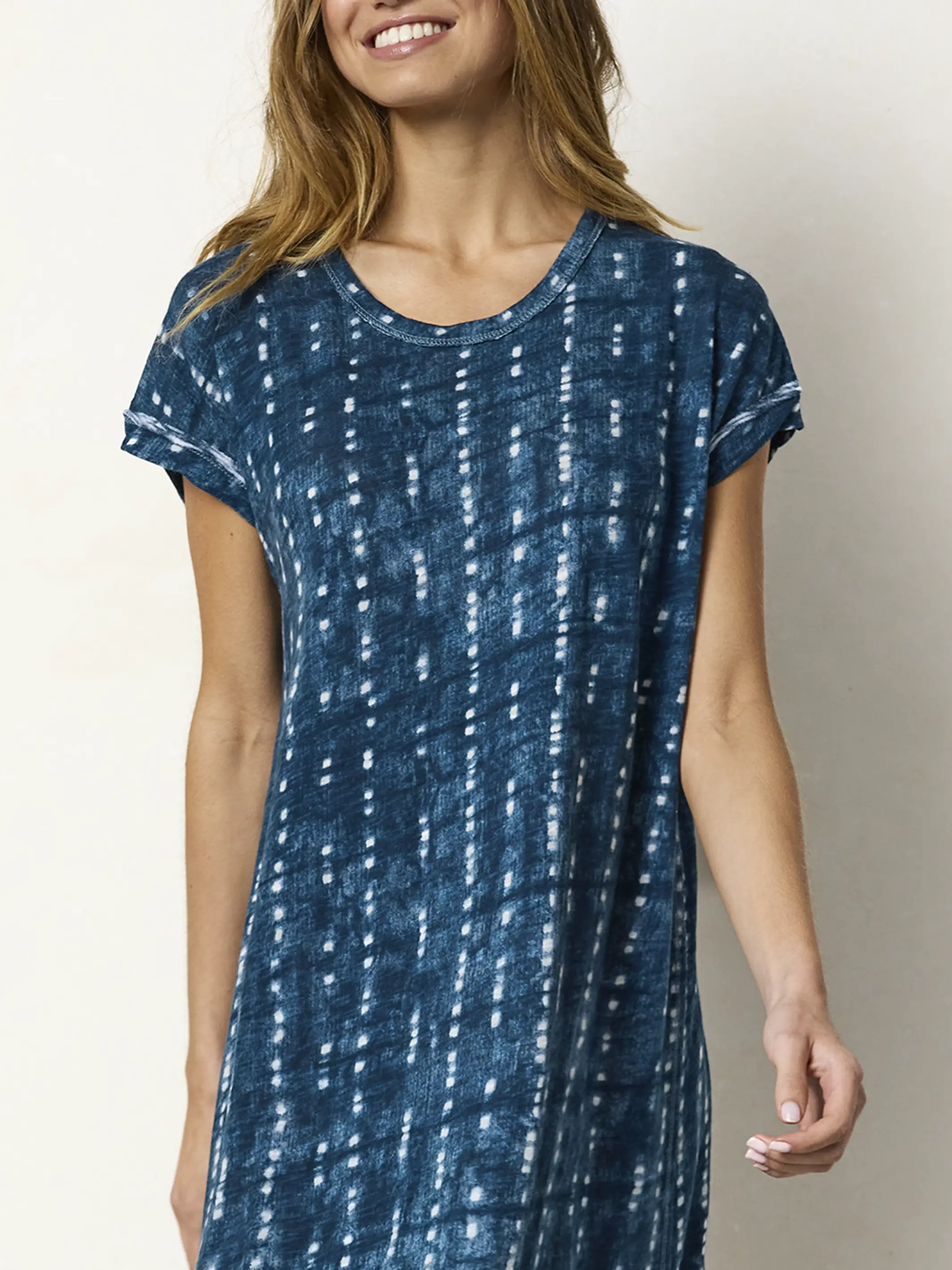Frankie Knit Cotton Tee Midi Dress - Indigo Shibori Stripe - Image 5