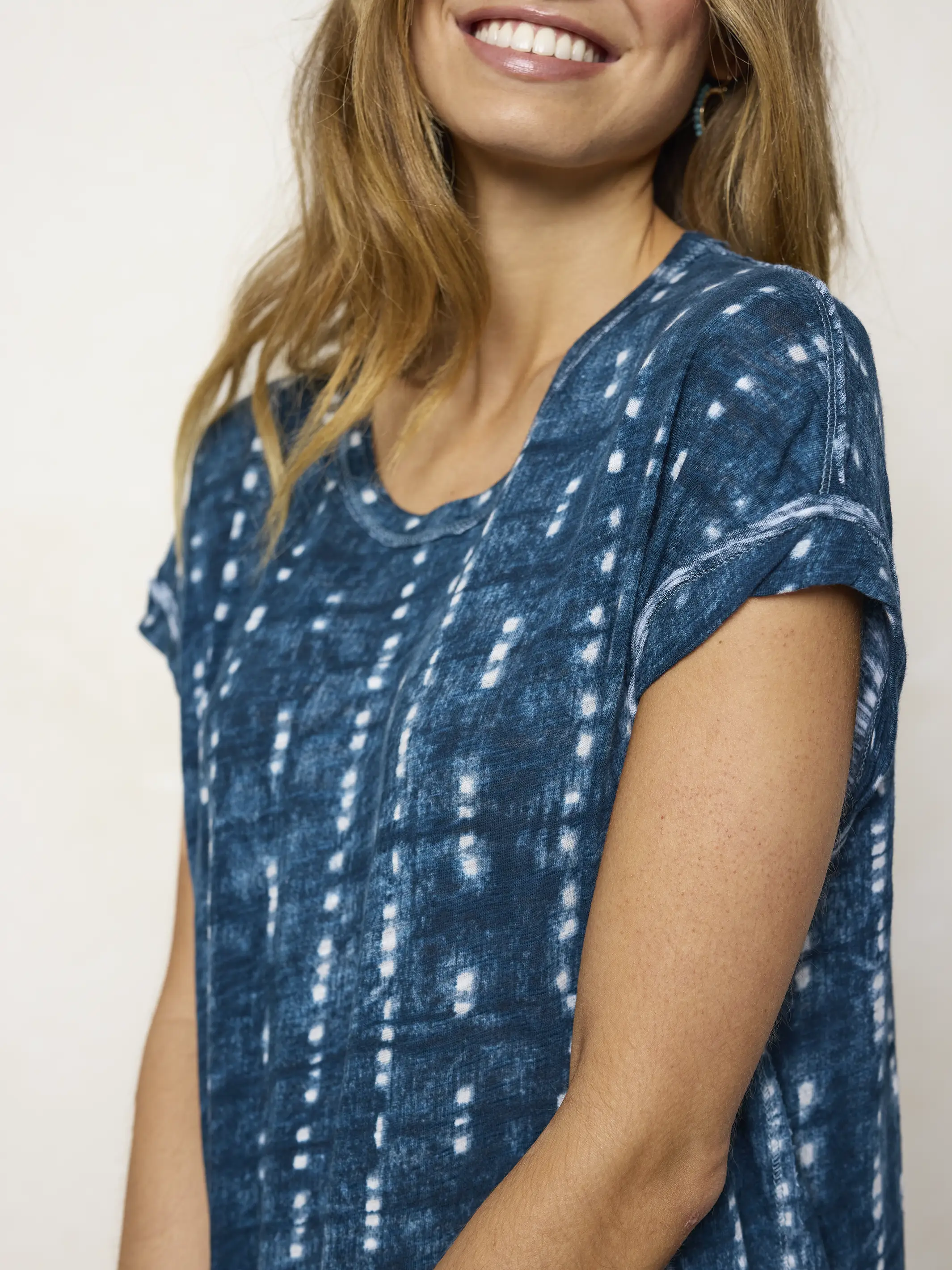 Frankie Knit Cotton Tee Midi Dress - Indigo Shibori Stripe - Image 6